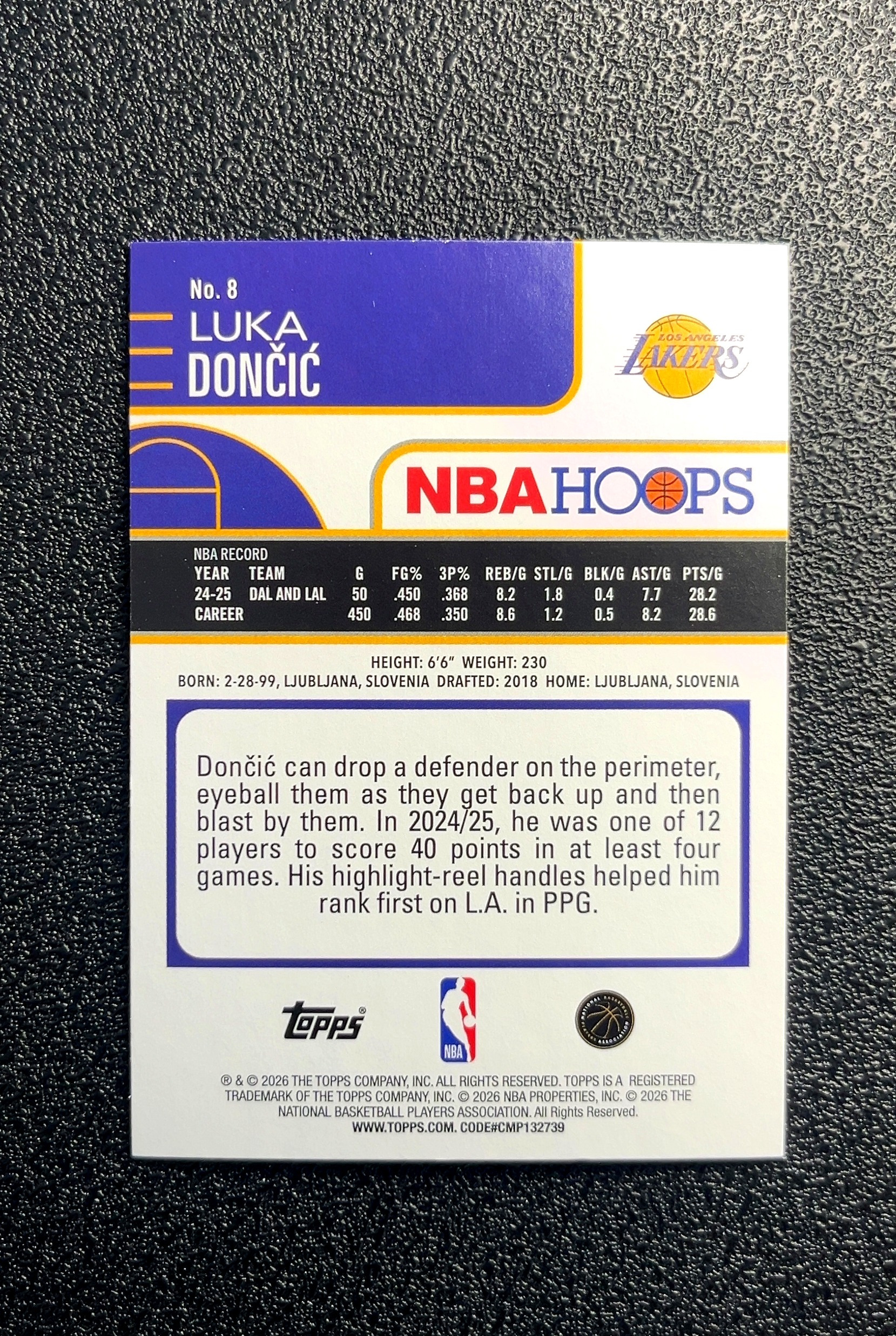 【小白1%代卖】2026 Topps NBA HOOPS Luka Dončić 卢卡·东契奇 银折 折射 卡品如图 高价值 #8 Los Angeles Lakers 洛杉矶湖人队 0022#26