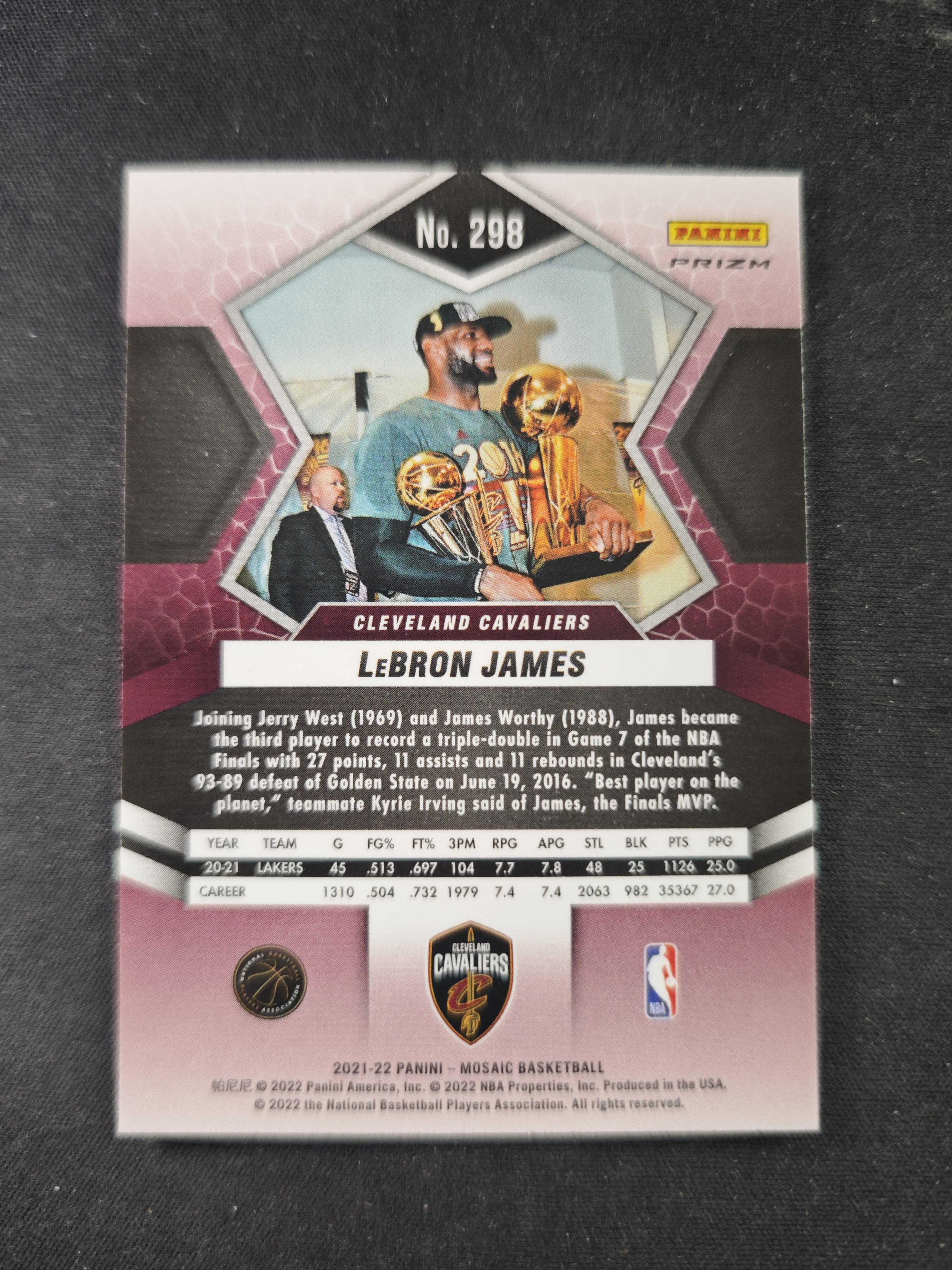 【蛤蟆特卖】勒布朗 詹姆斯 小皇帝 2021-22 PANINI MOSAIC系列 双奖杯选图 绿色马赛克折射 超级闪亮 稀有好卡 绝版老特 卡品如图 专收必备!