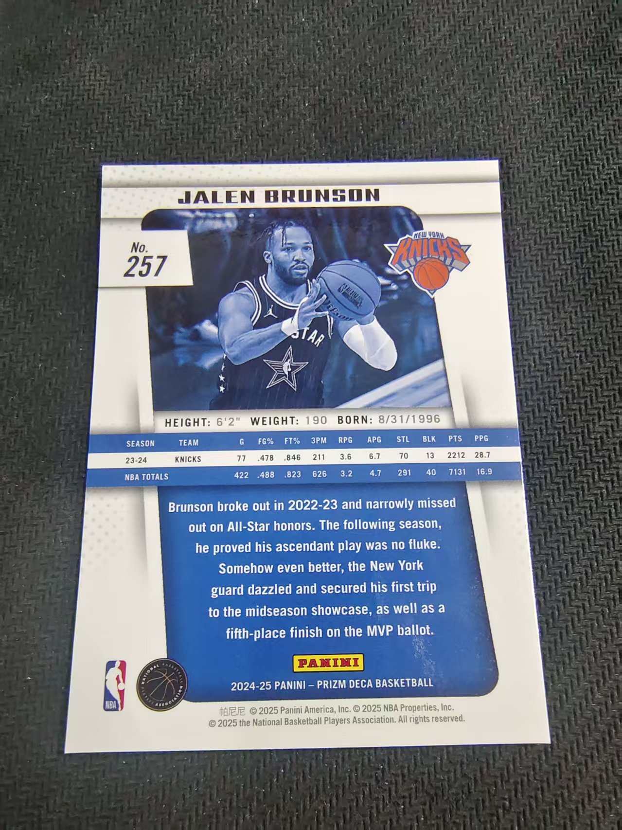【可合并,不累计】2024-25 Panini Prizm Deca Jalen Brunson 杰伦 布伦森 尼克斯 PZ复刻 全明星 划痕 边角瑕疵 #257
