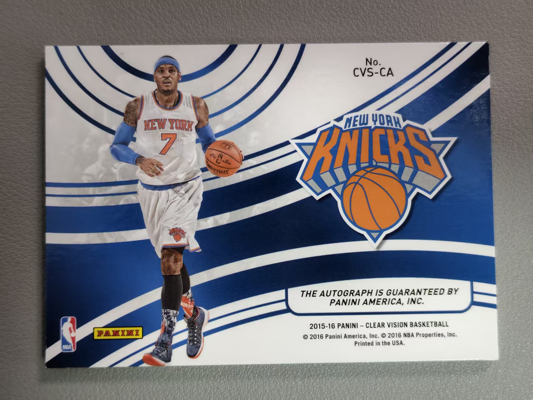 【阿泽代卖】2015-16 Panini Clear Vision Carmelo Anthony 尼克斯 卡梅隆 安东尼 甜瓜 签字 卡签 /119编 胶片 沙盒签 绝版 卡品如图 介意勿拍-硕哥