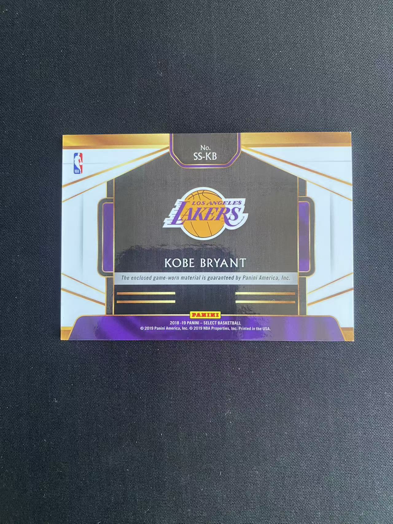 2018-19 Panini Select Kobe Bryant 华莱士 科比·布莱恩特 湖人 老大 球衣物料 小窗 实物 GU【spouse#12】