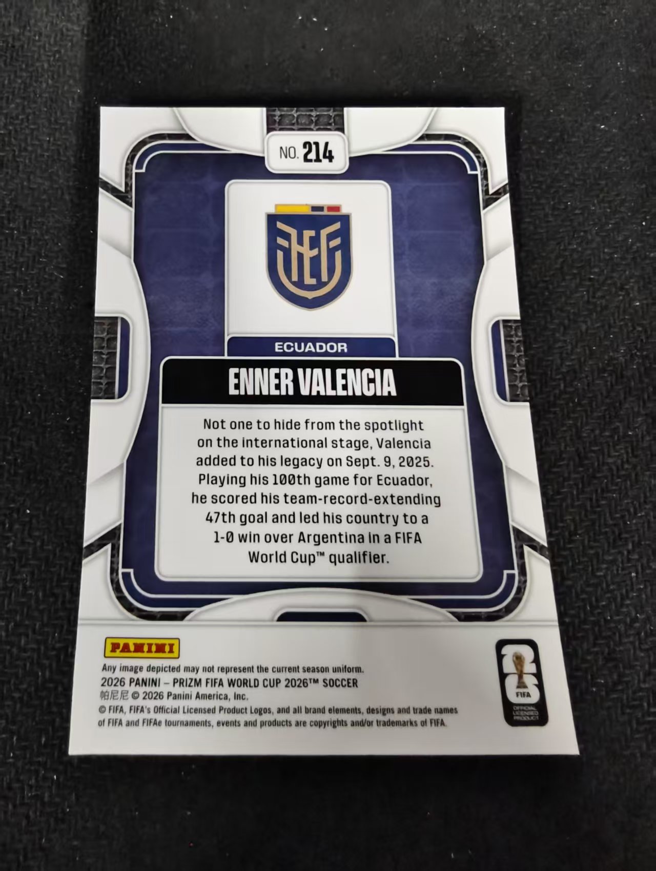 2026 Panini World Cup Prizm Enner Valencia 厄瓜多尔 恩纳瓦伦西亚 PZ世界杯 划痕 边角瑕疵#214