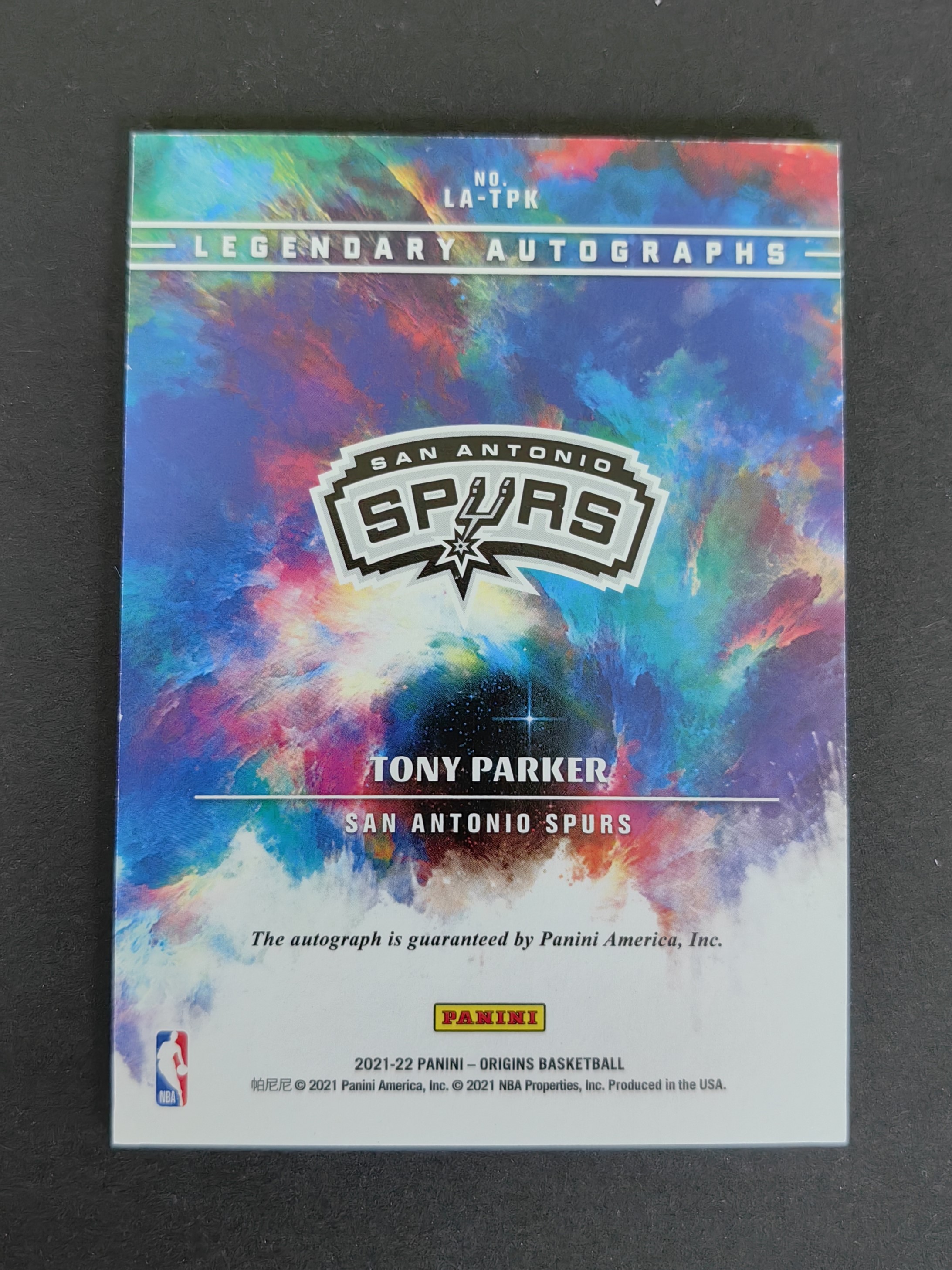 2021-22 Panini Origins Tony Parker #LA-TPK 托尼帕克 传奇签 起源 粉平行 法国跑车 12/15编 签字 卡品如图