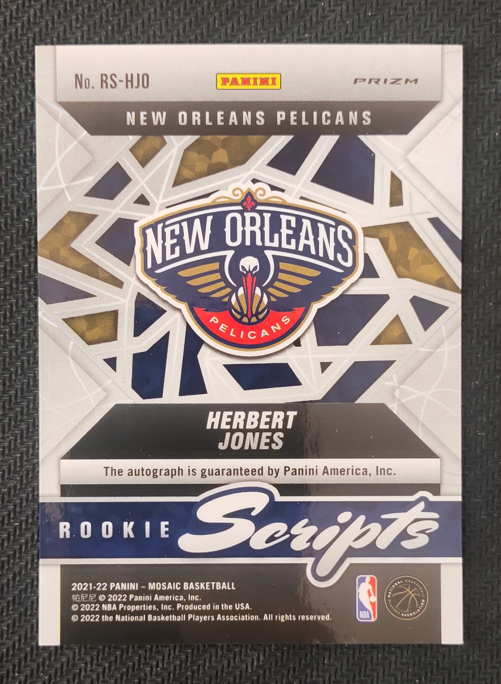 2021-22 Panini Mosaic Herbert Jones RC 赫伯特 琼斯 鹈鹕 新秀 马赛克 签字 红波纹 折射 瑕疵如图
