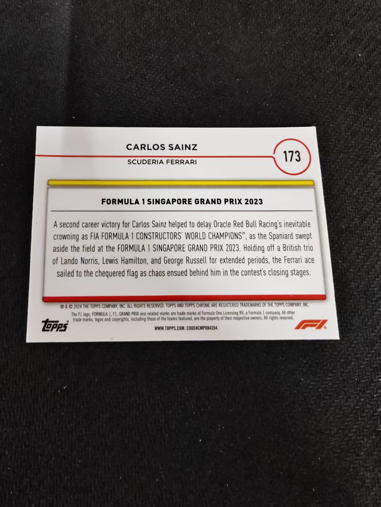 2024 Topps Chrome Carlos Sainz 卡洛斯 赛恩斯 法拉利车队 F1 划痕 边角瑕疵 #173