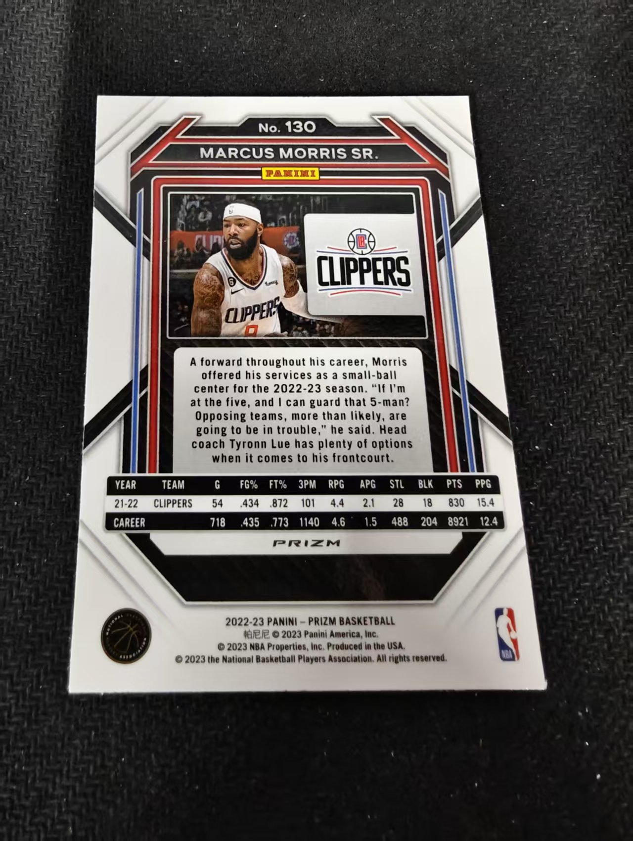 2022-23 Panini Prizm Marcus Morris 马库斯 莫里斯 快船 红波纹 PZ 划痕 边角瑕疵 #130