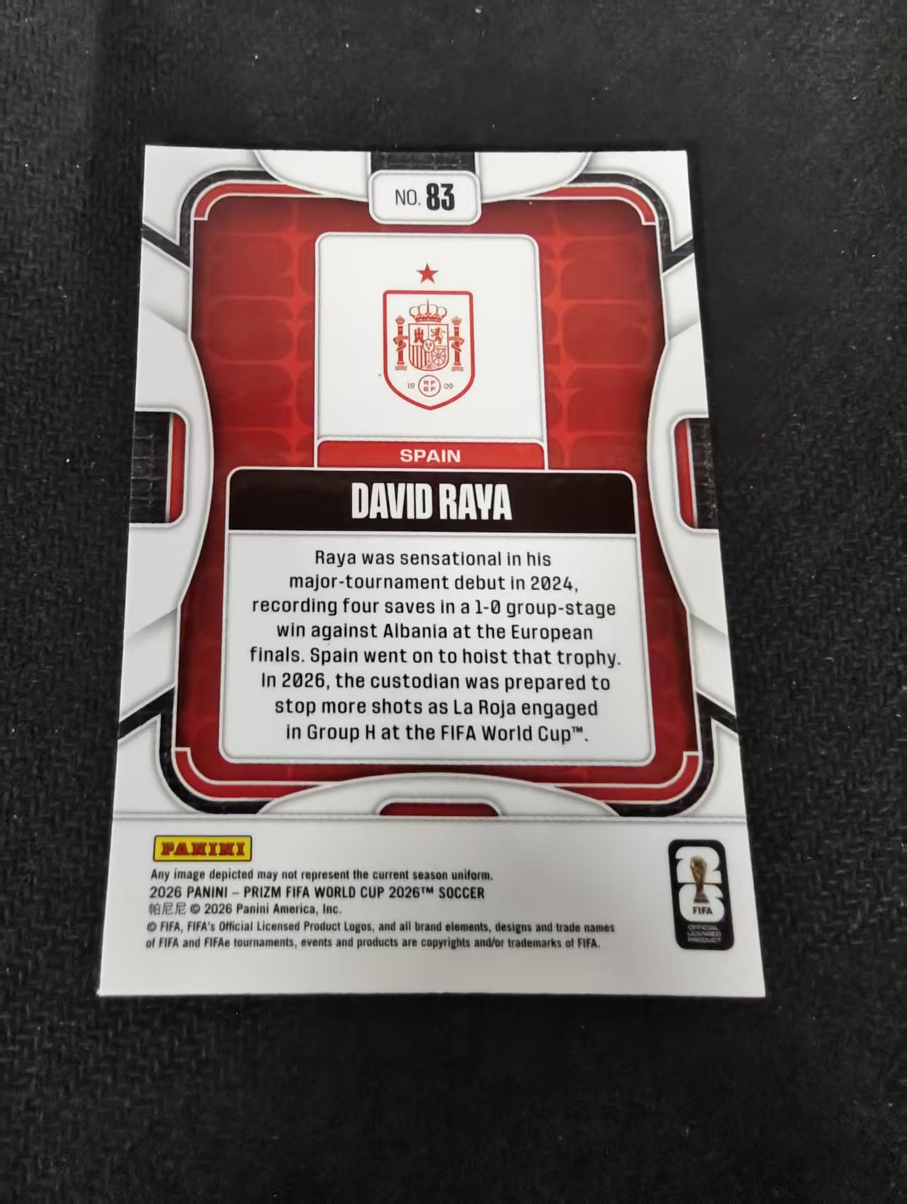 2026 Panini World Cup Prizm DAVID RAYA 大卫 拉亚 阿森纳 门将 西班牙 PZ世界杯 划痕 边角瑕疵#83