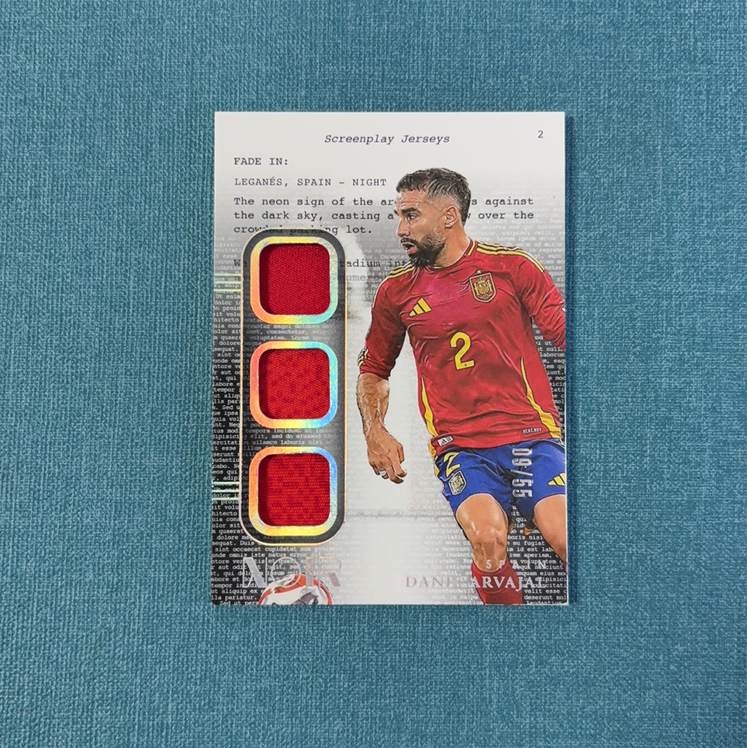 2024-25 Panini Noir 诺尔 Dani Carvajal 卡瓦哈尔 物料 09/55编 球衣 切割 折射 西班牙 皇家马德里 皇马 卡品如图 HGH