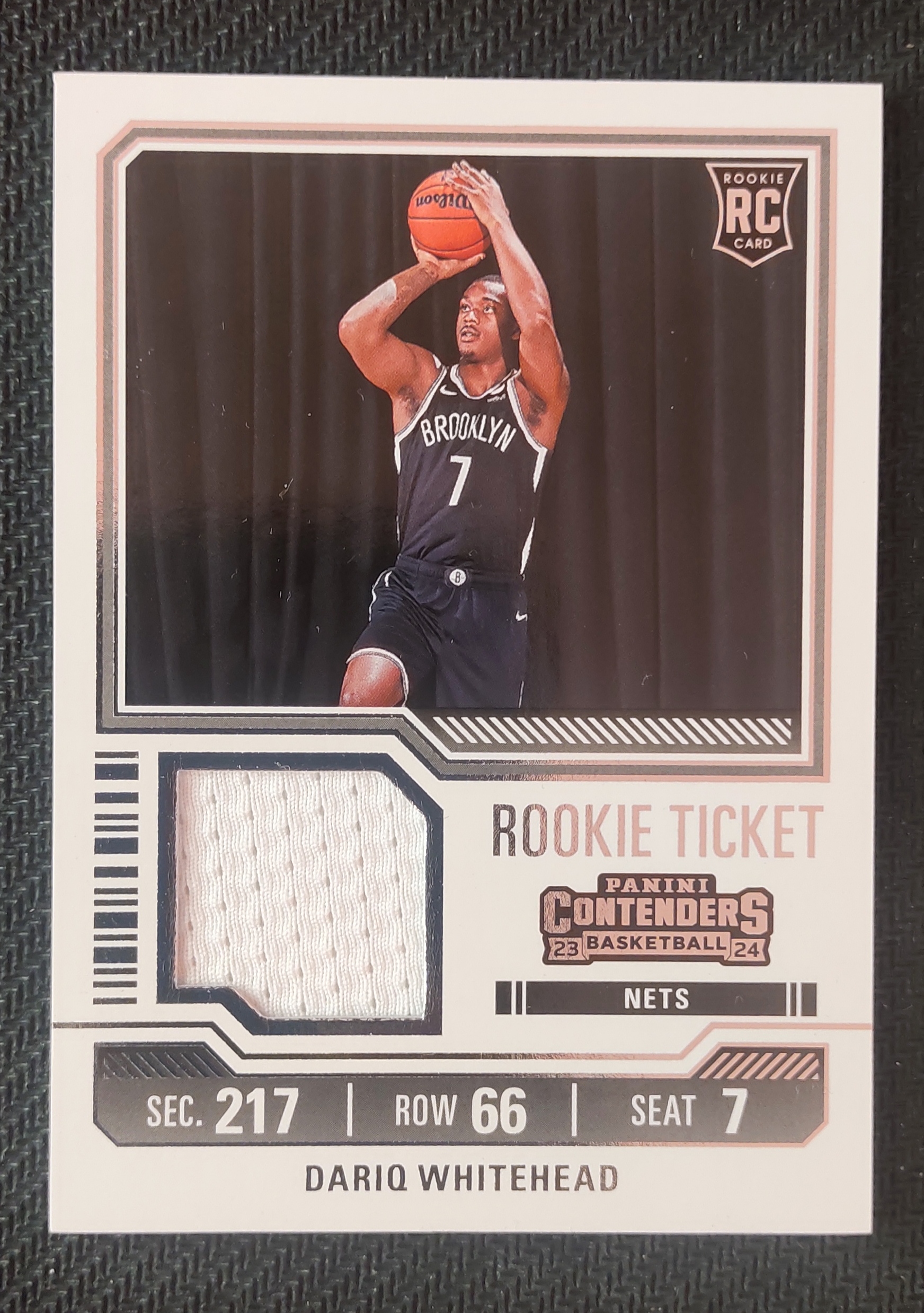 2023-24 Panini Contenders Dariq Whitehead RC 达里克 怀特黑德 篮网 新秀 球票 小窗 球衣 物料 切割 瑕疵如图