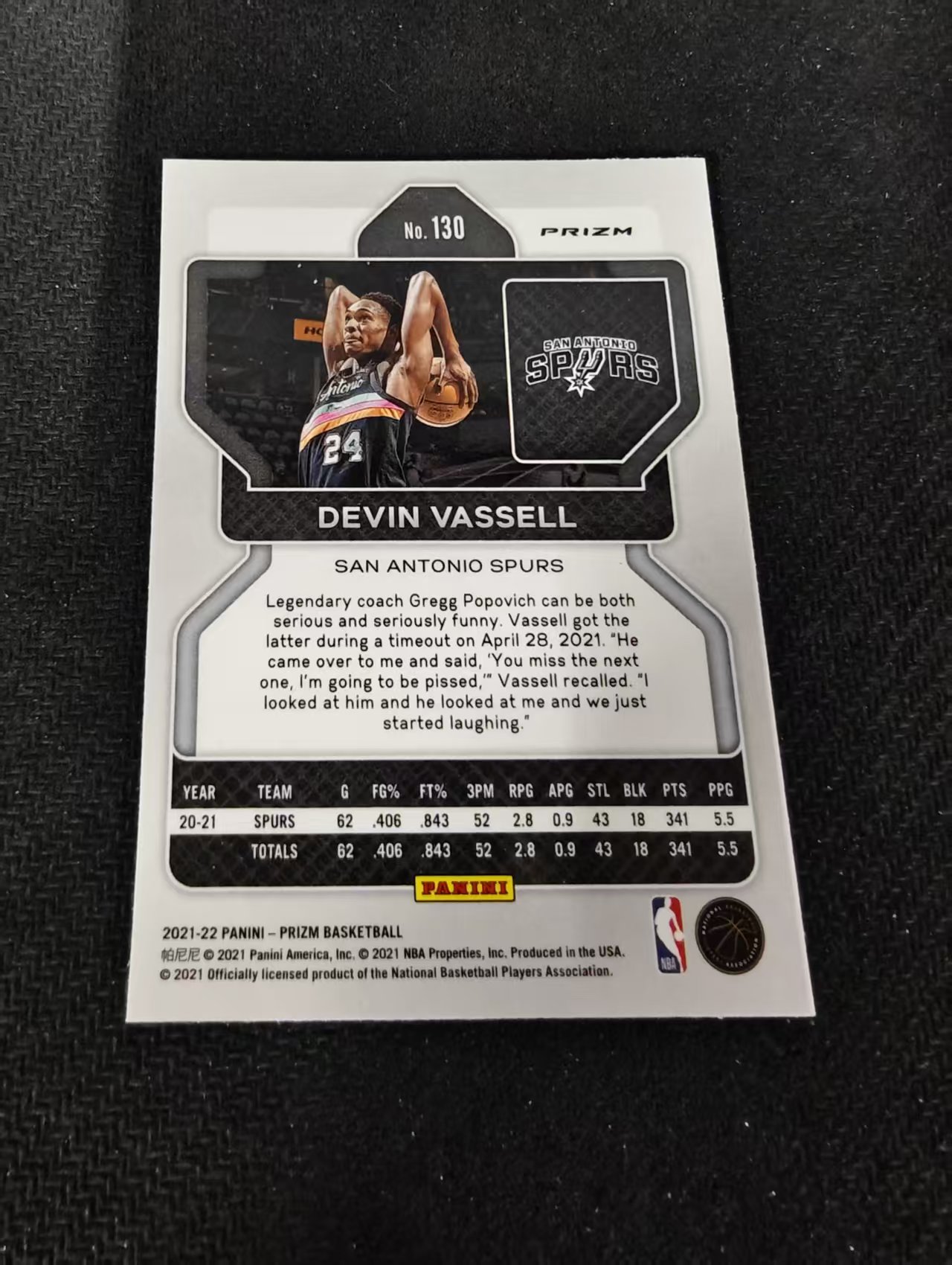 2021-22 Panini Prizm Devin Vassell 德文 瓦塞尔 马刺 脉冲折 PZ 划痕 边角瑕疵 #130