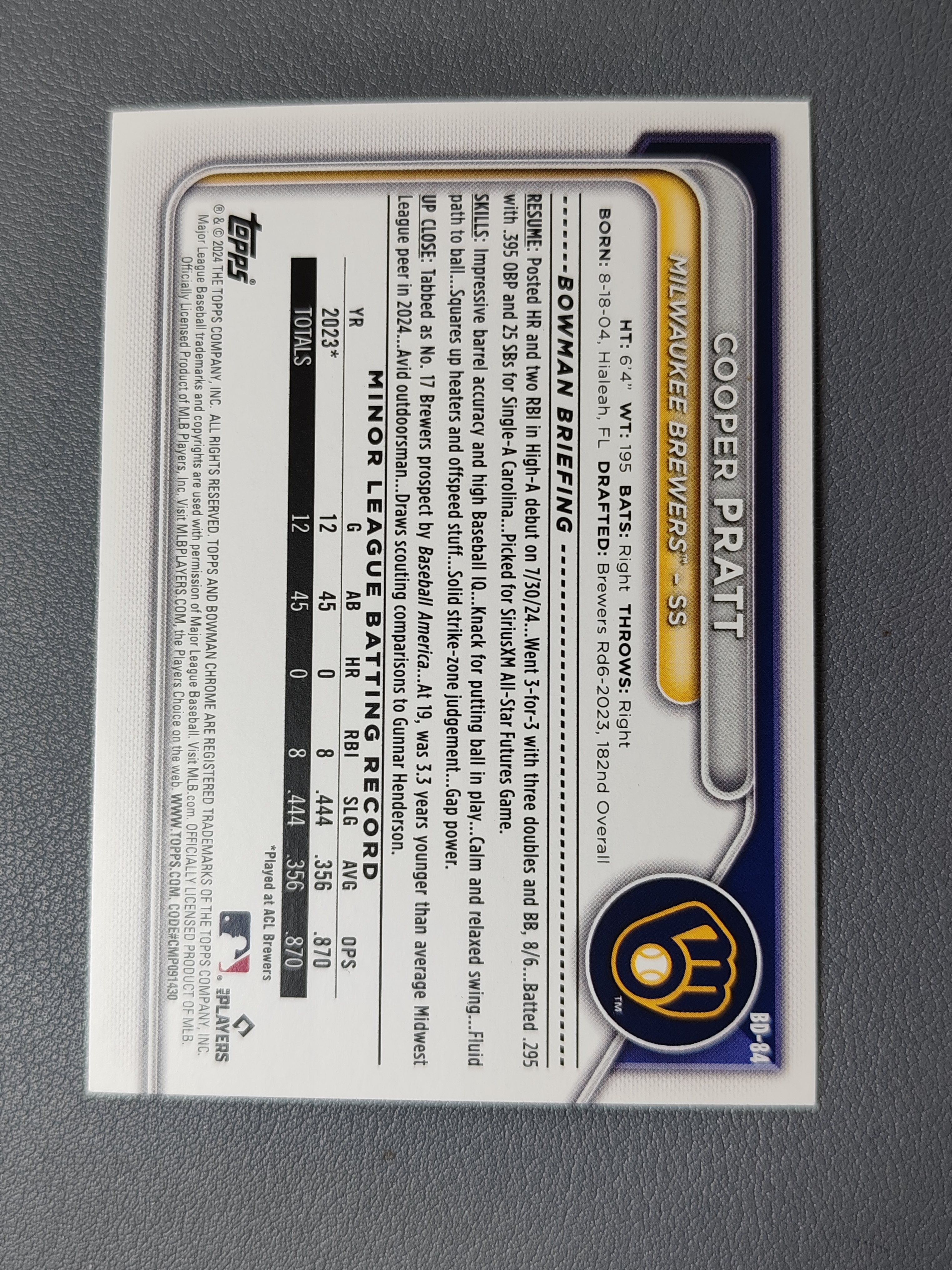 2024 Topps Bowman Cooper Pratt 150编!