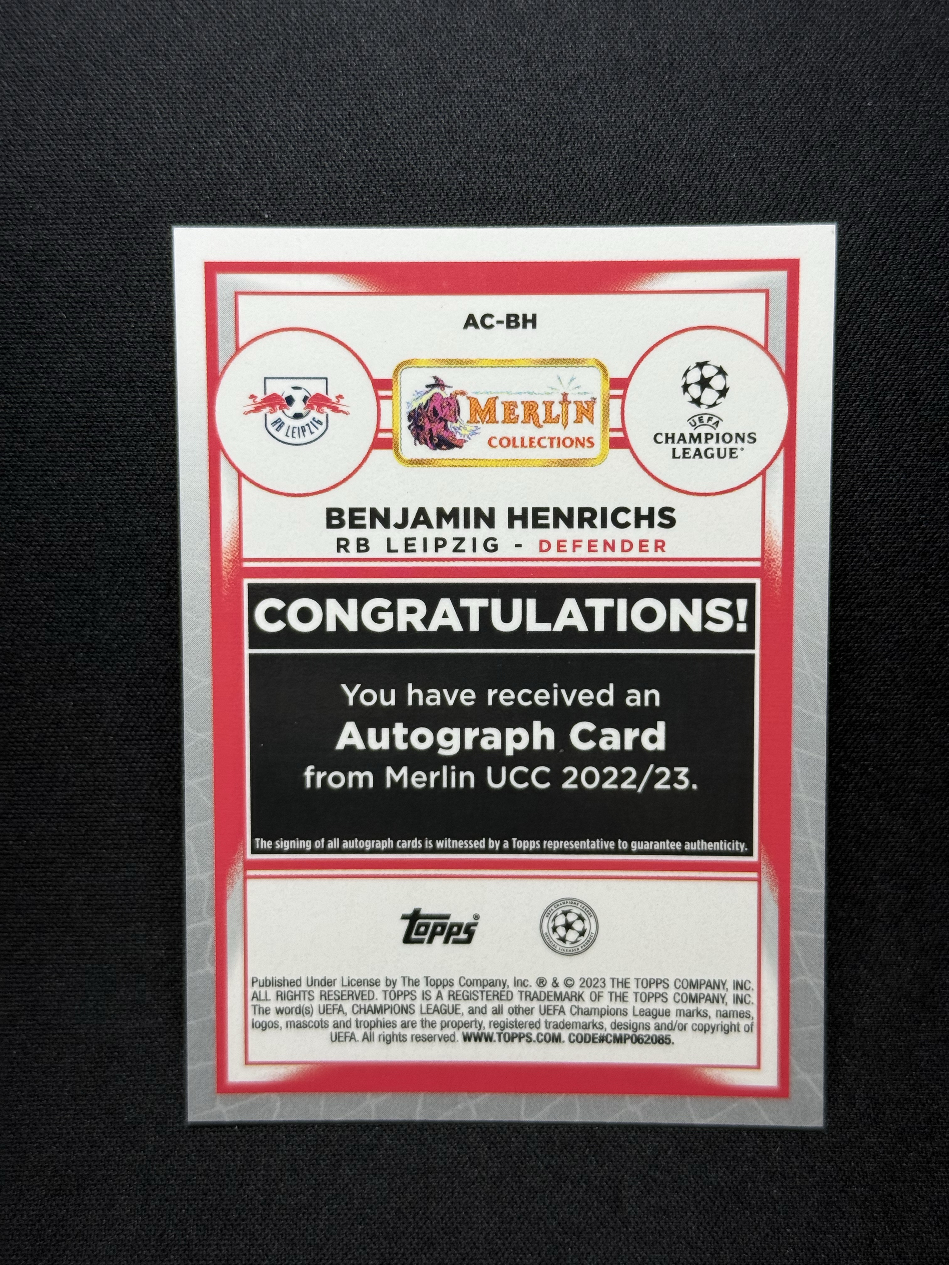 2022-23 Topps Merlin Benjamin Henrichs 【小贝代拍】欧战 梅林 莱比锡红牛 亨里希 银折 签字 瑕疵如图 拍前看描述 H EW