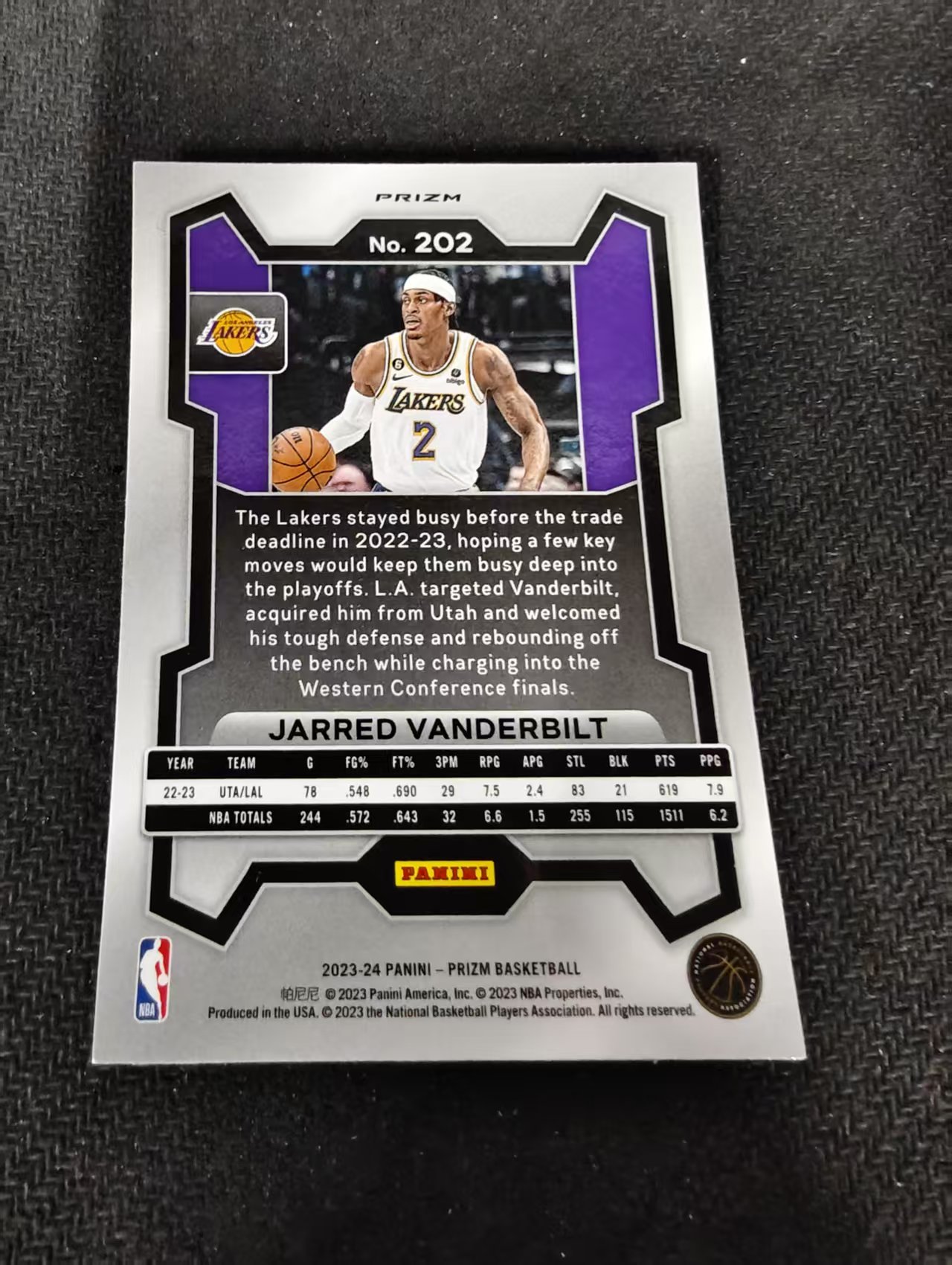 2023-24 Panini Prizm Jarred Vanderbilt 贾里德 范德比尔特 湖人 hyper折 PZ 划痕 边角瑕疵 #202