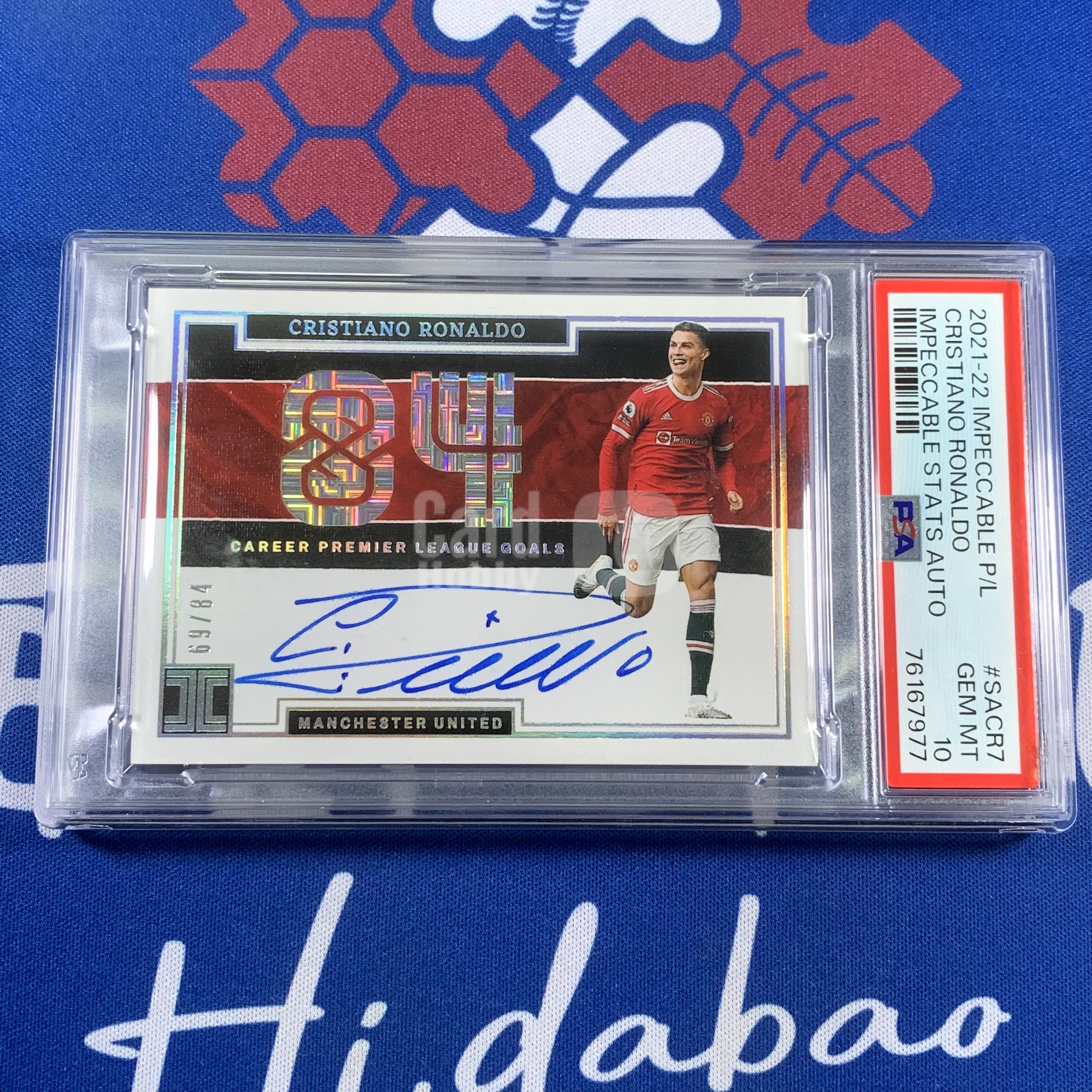 2021-22 Panini Impeccable Cristiano Ronaldo 【海宝】英超小真金 曼联 葡萄牙 C罗 罗纳尔多 84编 生涯英超总进球数据签字卡 卡签 PSA10【牢】