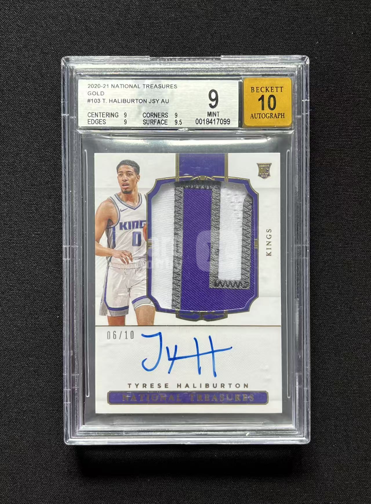 【长安代卖精品】2020-21 Natioanl Treasures 国宝 步行者 新秀RC Tyrese Haliburton 哈里伯顿 哈利伯顿 正新秀Patch签字 金平行 06/10编 暴力切割 BGS9+10分评级【CA91】