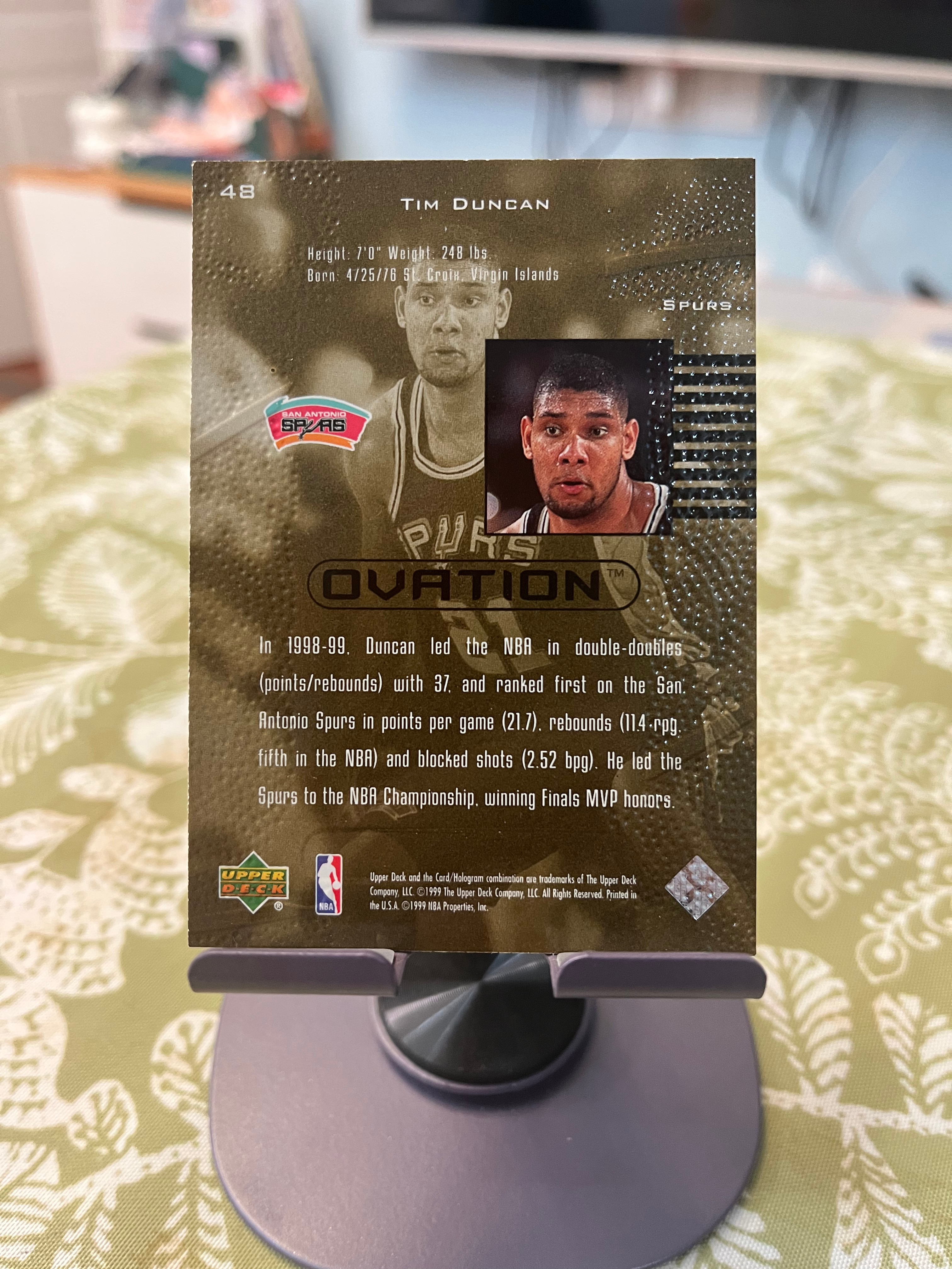 1999 Upper Deck 老卡 老特 Tim Duncan 蒂姆 邓肯 石佛 马刺【球皮卡面 凹凸质感 OVATION】【边角瑕疵如图 介意勿拍】#1022
