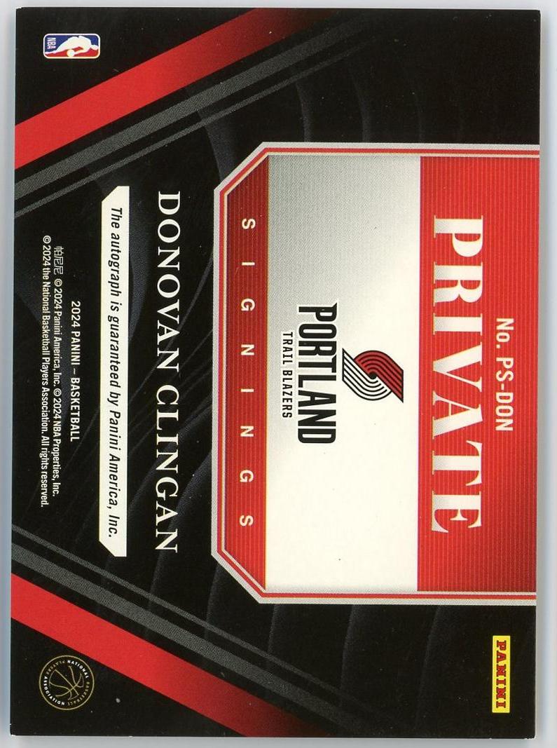2024-25 Panini Private Donovan Clingan RC 多诺万克林根 新秀 签字 卡签 插入签 折射 开拓者 卡品如图 1BL6/11.12