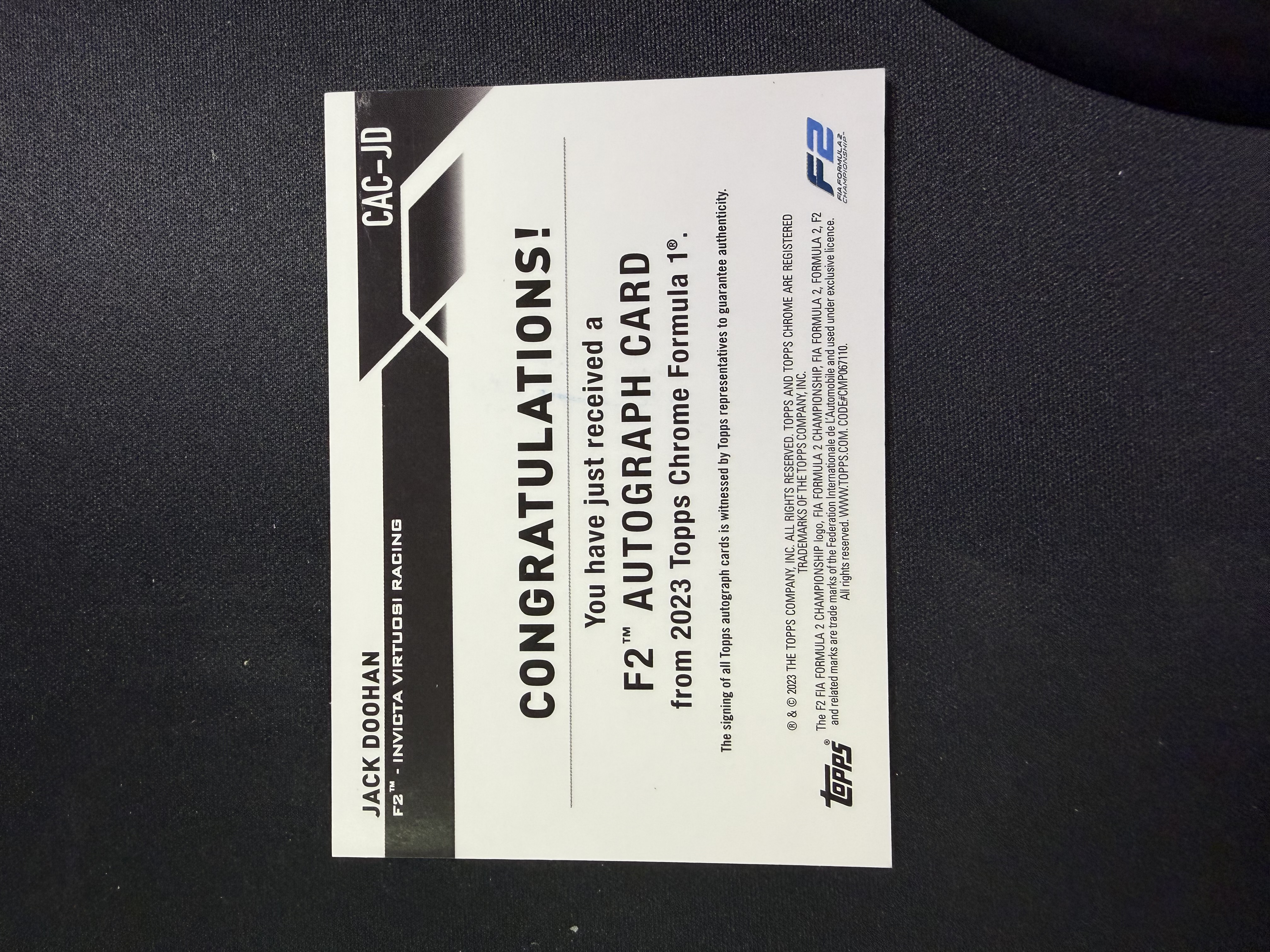 2023 Topps Chrome Jack Doohan 杰克 杜汉 银折 折射 签字 定妆照 墨迹完美 F2 现效力AlpineF1车队