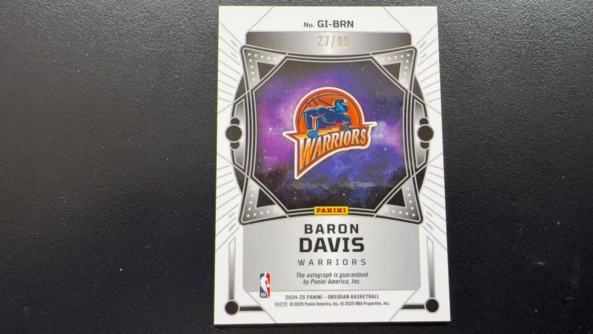 【Pw代卖】2024-25Panini 篮球黑曜石 Baron Davis 巴朗 戴维斯 大胡子 勇士 黑八时期后场核心 宇宙签 签字 橙折 99编 卡品如图 收藏必备 萝卜哥