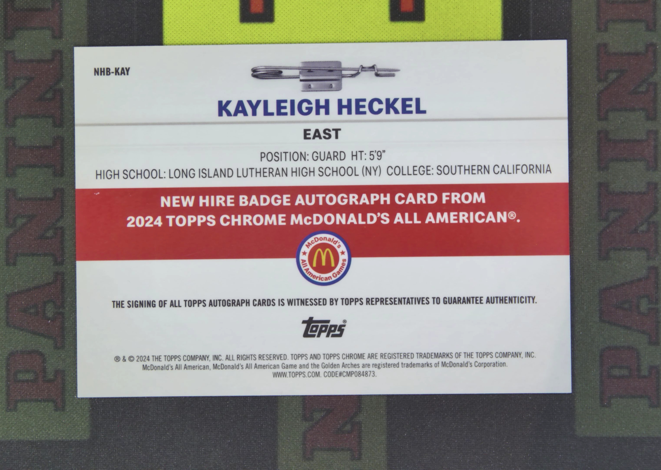 2024 Topps McDonald's Kayleigh Heckel Nirvana Project 凯利 赫克尔 女篮 高中 签字 银折 折射 麦当劳 TC 卡品如图 收藏必备 zz001