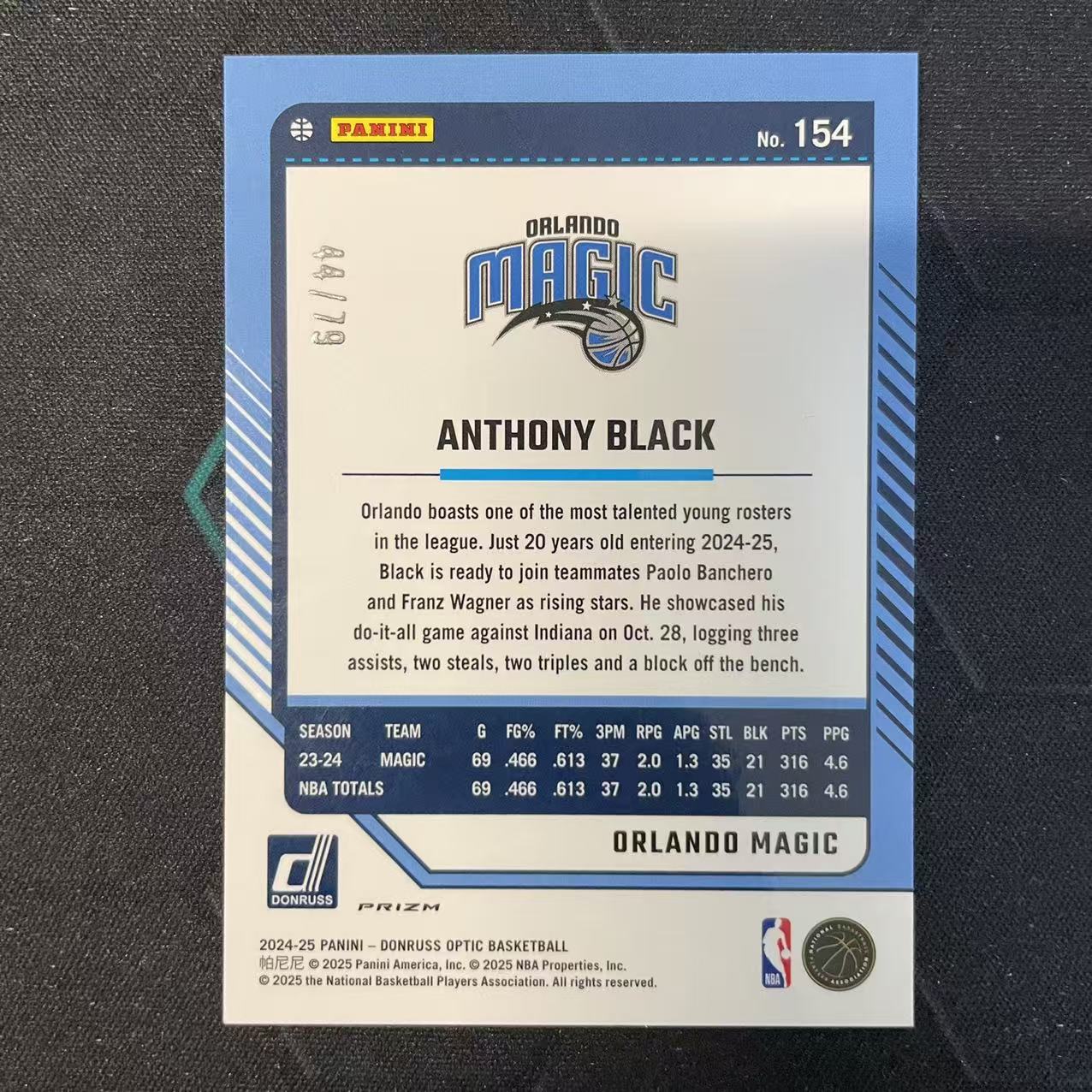 2024-25 Panini Donruss Anthony Black 【阿福代卖】安东尼 布莱克 魔术 杜蕾斯op 粉方块折 镭射 79编 收藏必备(行行行A)