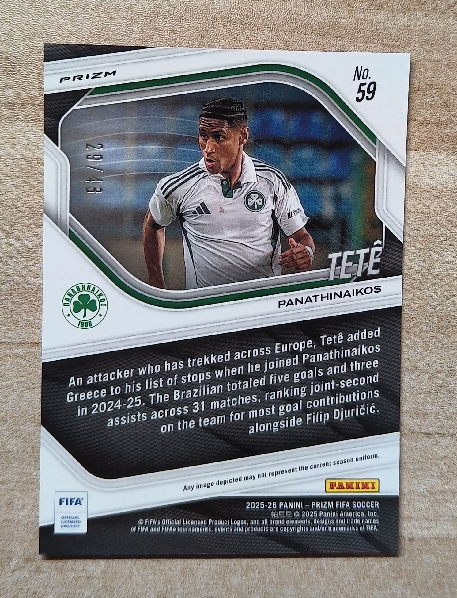 2025-26 Panini Prizm FIFA Tetê 【免费代卖】泰特 带编 48编 万花筒折射 折射 #59 A1