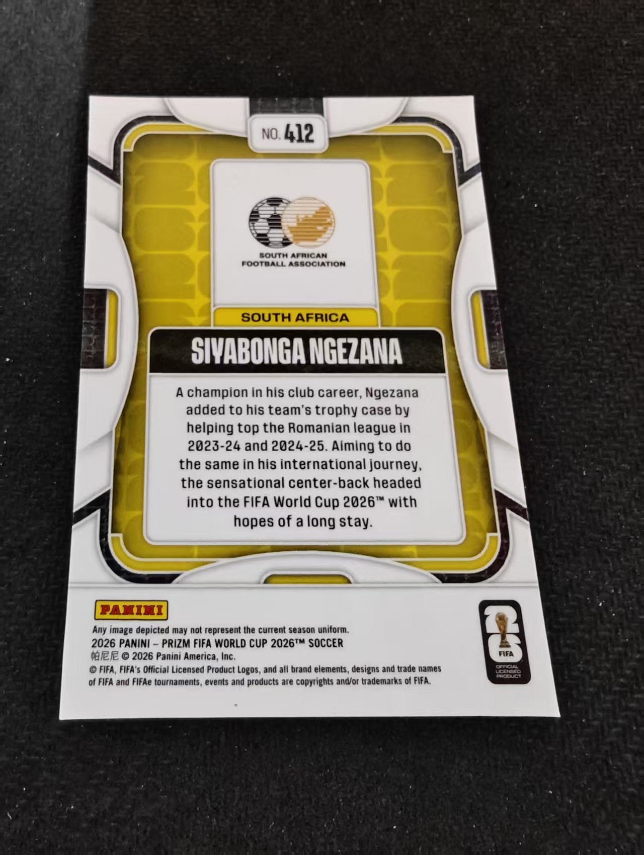 2026 Panini World Cup Prizm Siyabonga Ngezana 西亚邦加 恩格扎纳 南非 新秀 RC PZ世界杯 划痕 边角瑕疵#412