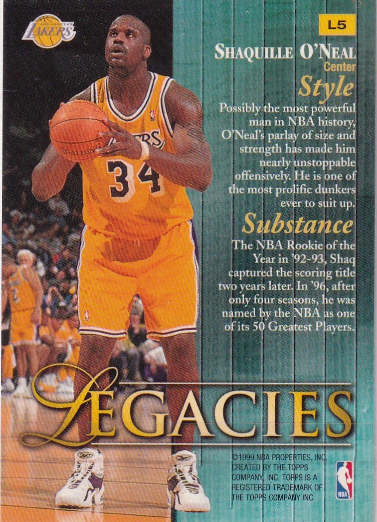 【thebighit】不累计TTB.1998-99 Topps 大鲨鱼 奥尼尔 Legacies 特卡 老特 折射 经典老卡