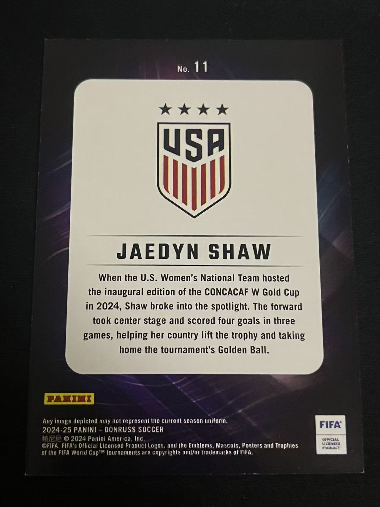 2024-25 Panini Donruss jaedyn shaw 美国女足 杰丁-肖 Night Moves 夜行者特卡 大比例