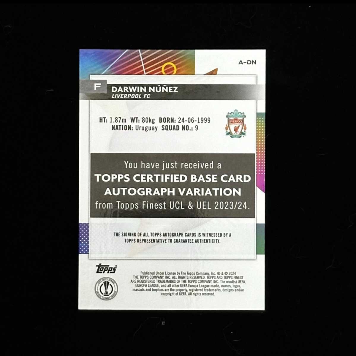 2023-24 Topps Finest Darwin Nunez 欧冠 利物浦 达尔温 努涅斯 签字 银折 卡品如图 收藏必备 V