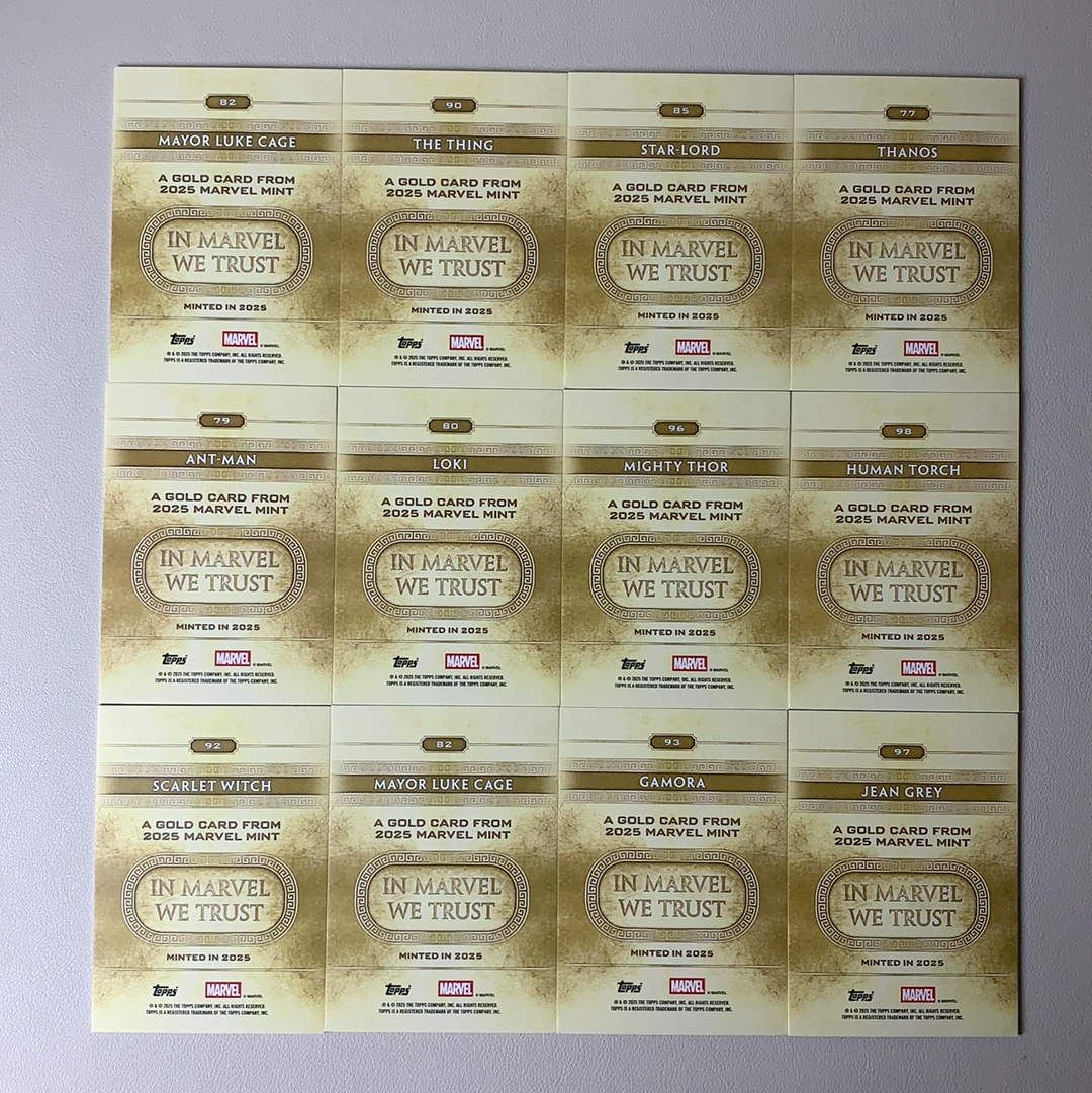 【弈卡代拍】2025 Topps Marvel (MCU)漫威 Minted盒 银折 折射 金平行 石头人 星爵 灭霸 蚁人 洛基 女雷神 猩红女巫 卡魔拉等 12张 打包 品相如图 凑套必备 一一