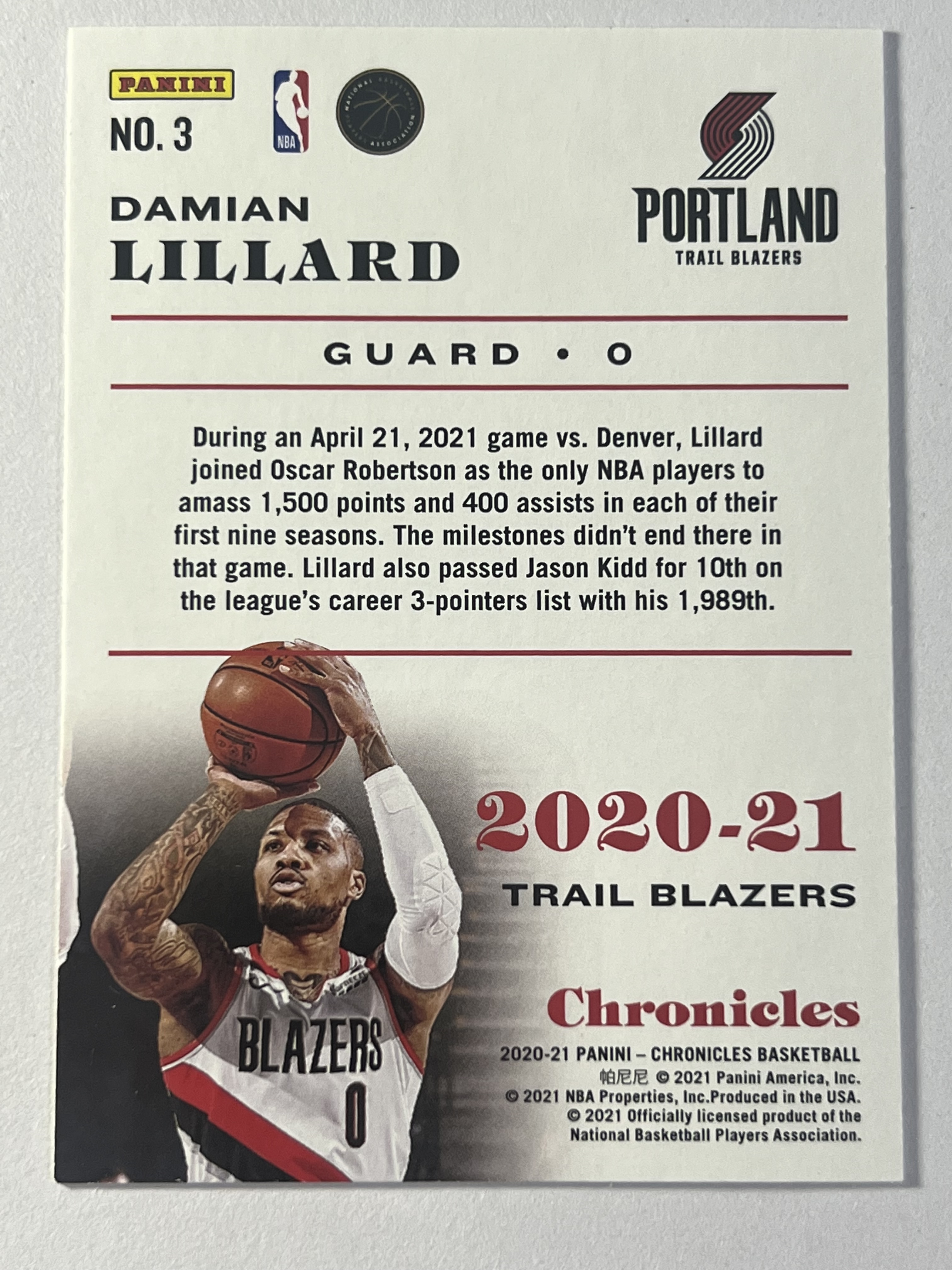 2020-21 panini chronicles damian lillard 达米安 利拉德 开拓者队