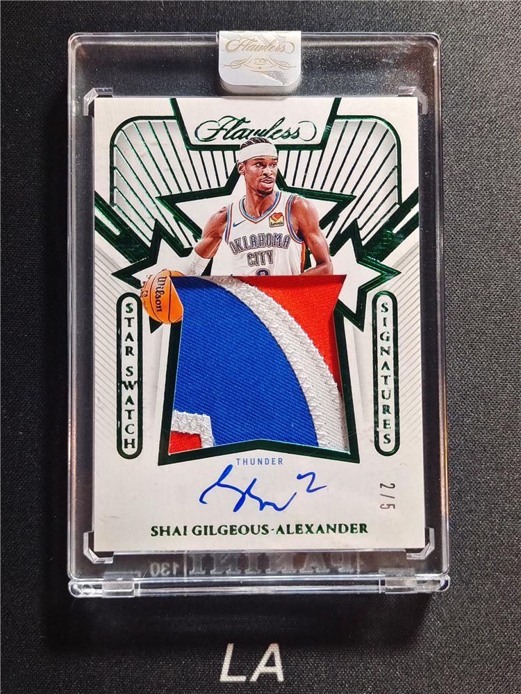 【LA拍卖精品】2023-24 Panini Flawless Shai Gilgeous Alexander 手提 雷霆 吉尔杰斯 亚历山大 大窗SS星星 三色Patch饱满切割 签字卡签 绿平行 2/5编同背号 箱货Hit原封砖B19D
