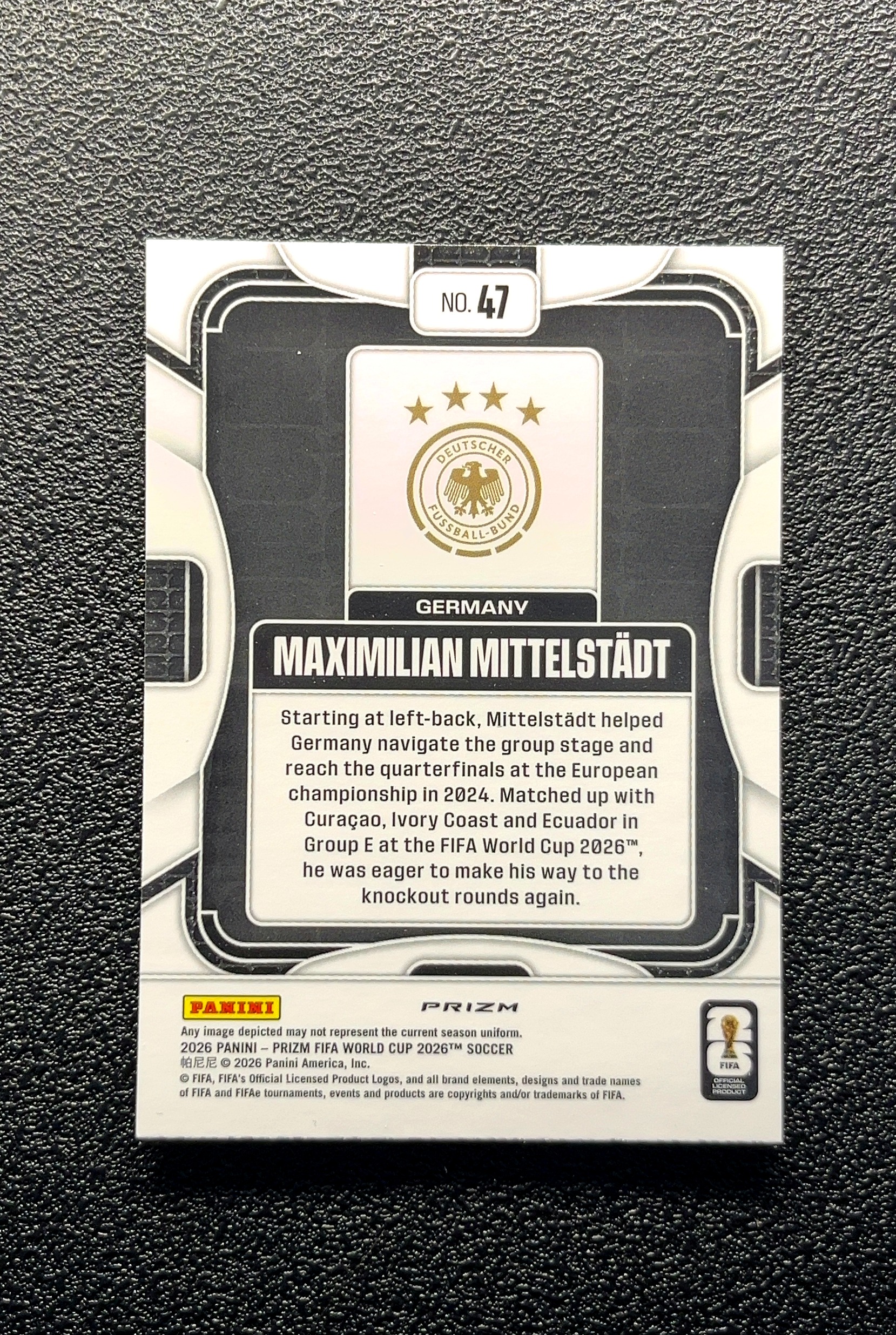 【小白1%代卖】2026 Panini Prizm World Cup 世界杯 Maximilian Mittelstädt 马克斯米利亚恩·米特尔斯塔特 银波纹折 折射 卡品如图 0013#459