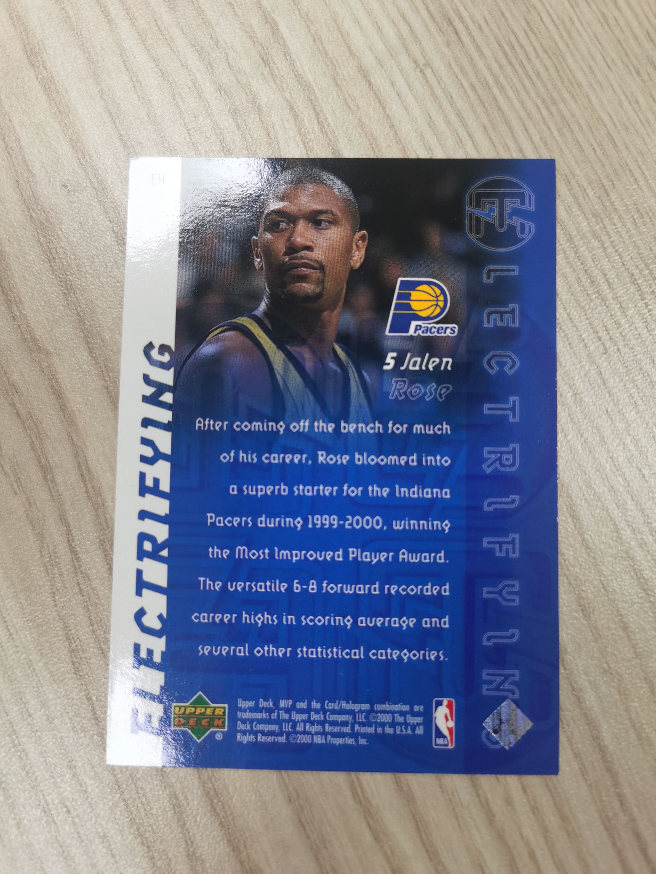 2000-01 Upper Deck MVP Jalen Rose 2000-01 杰伦-罗斯 UD mvp electrifying 折射标 密歇根五虎之一 00年最快进步球员 步行者 极具收藏价值