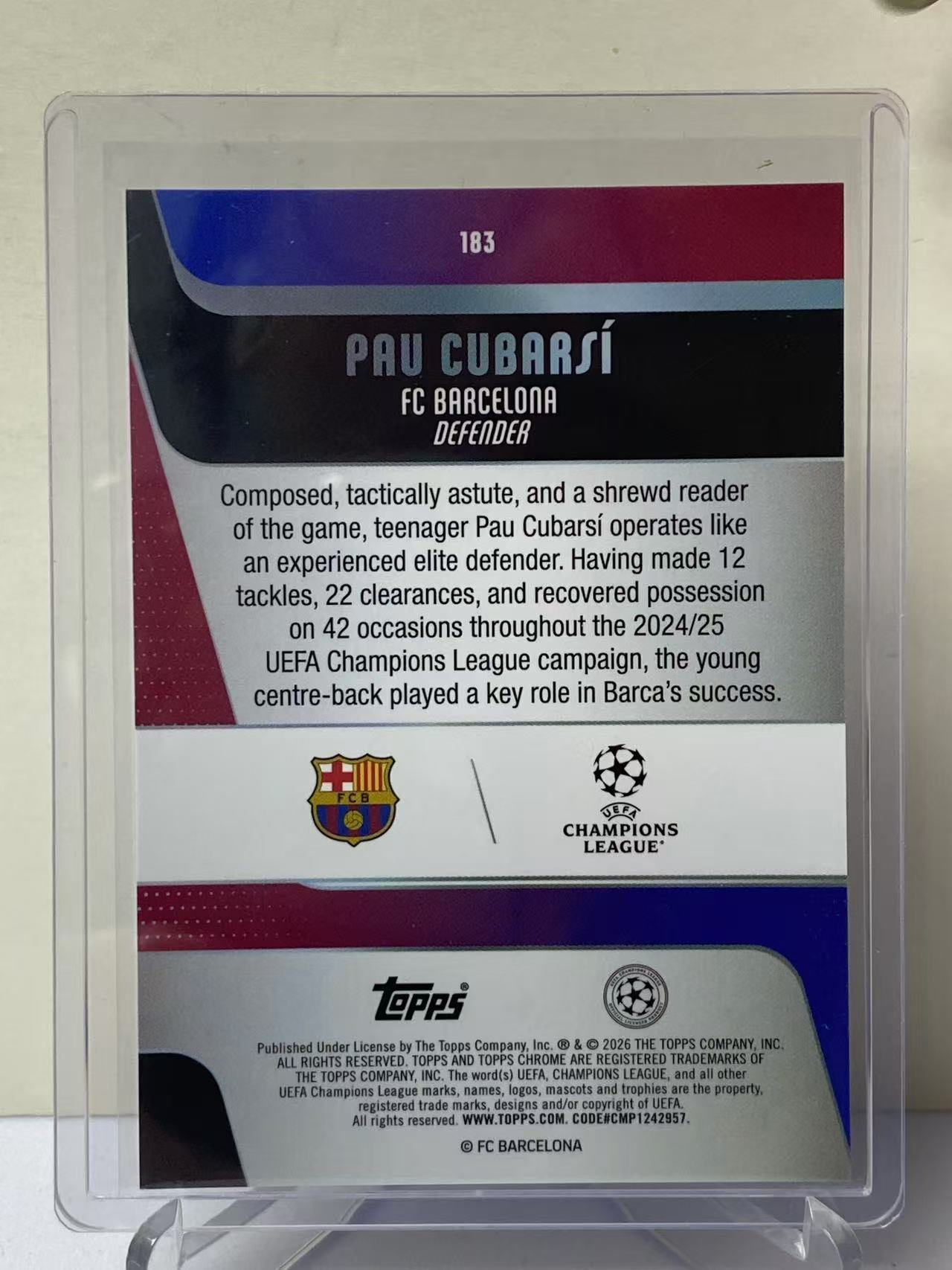 2026 Topps Chrome Pau Cubarsi 欧冠 TC 巴塞罗那 巴萨 西班牙 库巴西 紫熔岩折 74/75编 收藏必备 不保卡品 远哥