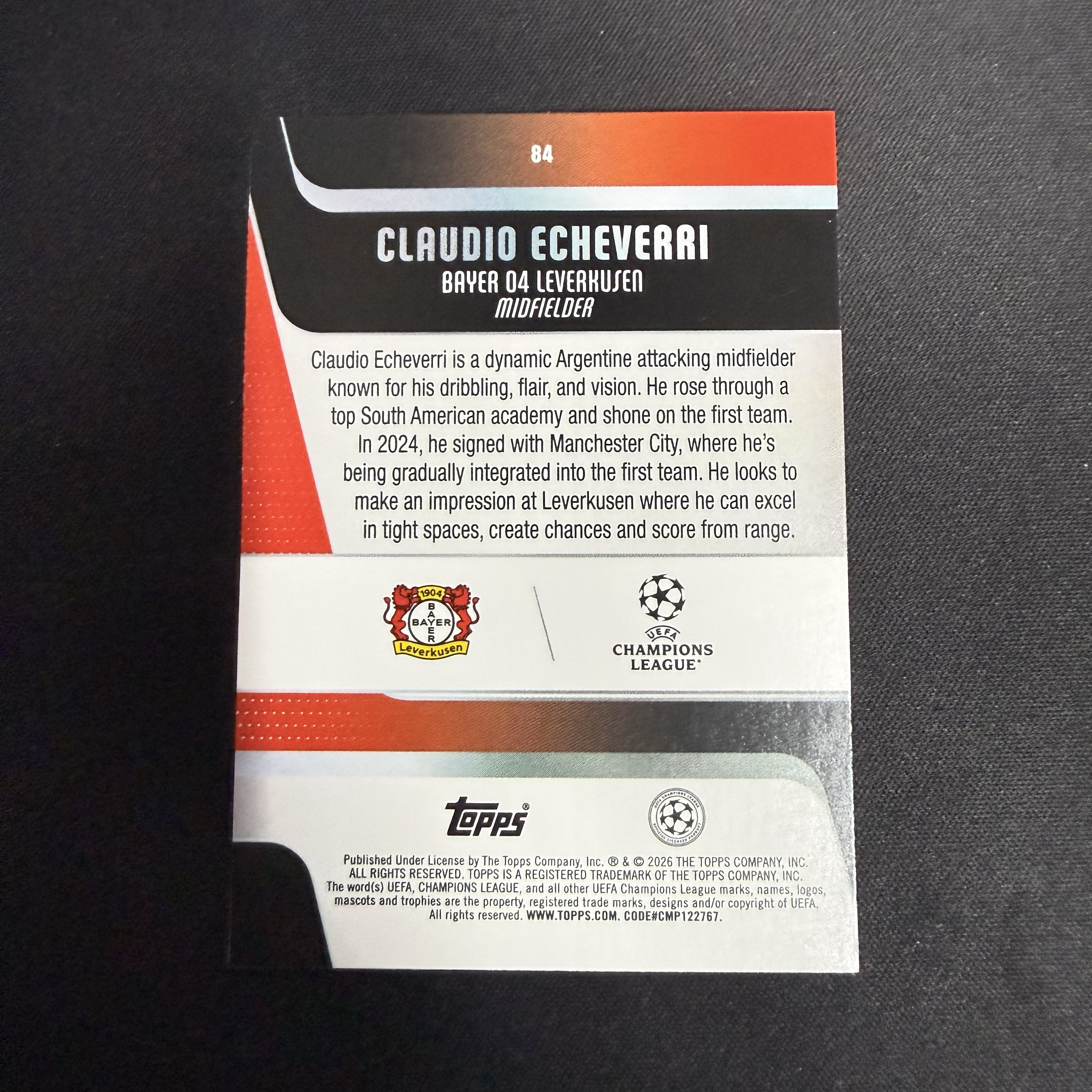 2025-26 Topps UCC CLAUDIO ECHEVERRI RC 【SC拍卖】樱花 埃切维里 勒沃库森 新秀 37/99编 绿折 葵花折 收藏必备(小樽之恋)