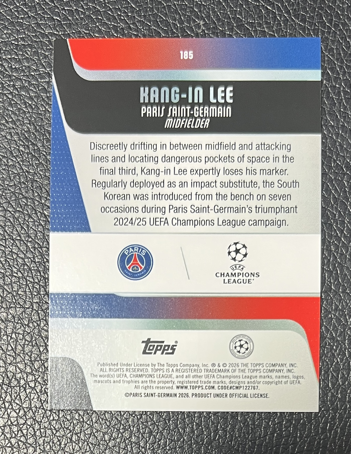 2026 Topps Topps Kang-in Lee UCC 欧冠 Lee Kang In 李刚仁 大巴黎 韩国 142/150编 蓝折 巴黎圣日耳曼收藏必备 卡品如图