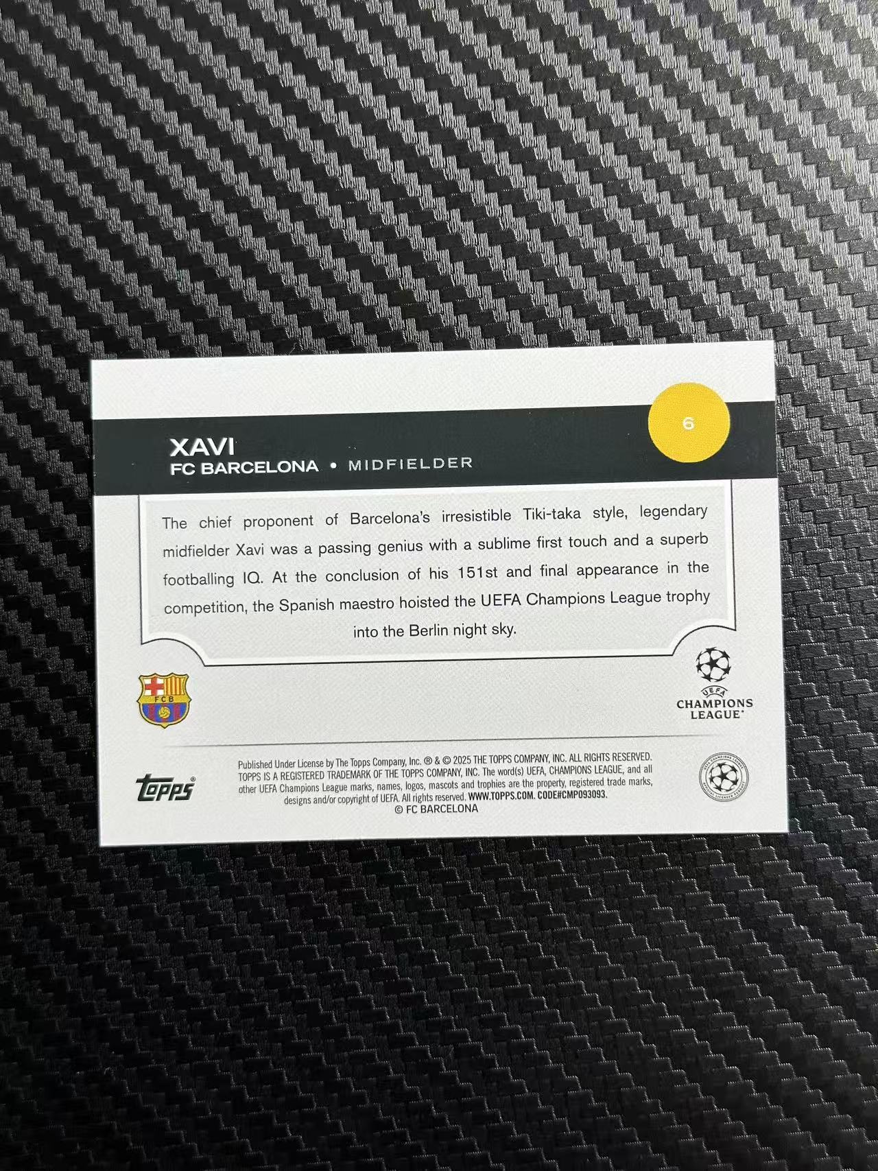 2025 Topps UCC XAVI 欧战 西班牙 巴萨 哈维 大比例 变化版 银折 卡品如图 拍前看描述