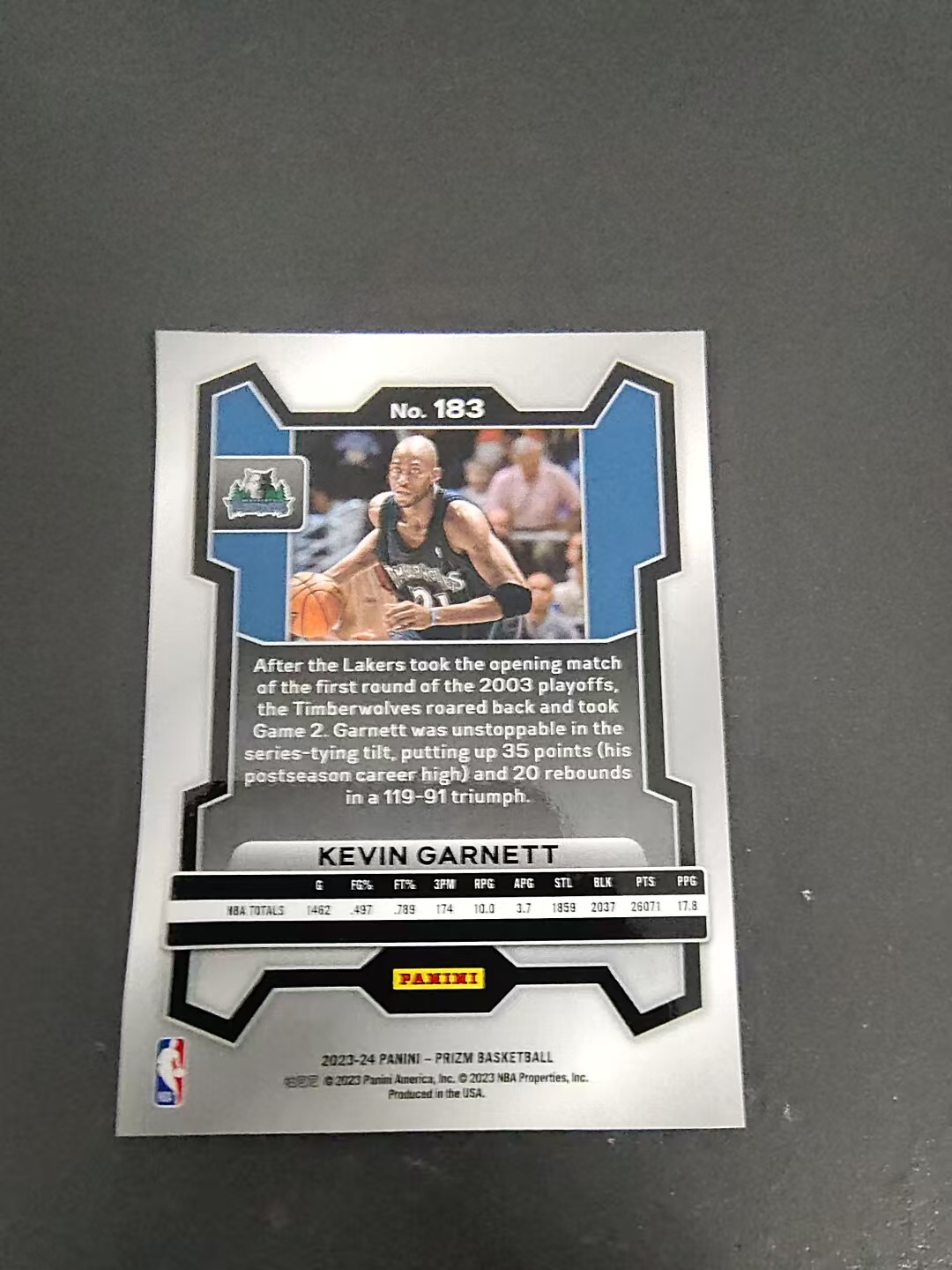 【可合并,不累计】2023-24 Panini Prizm Kevin Garnett 凯文 加内特 狼王 森林狼 PZ 划痕 边角微瑕 #183