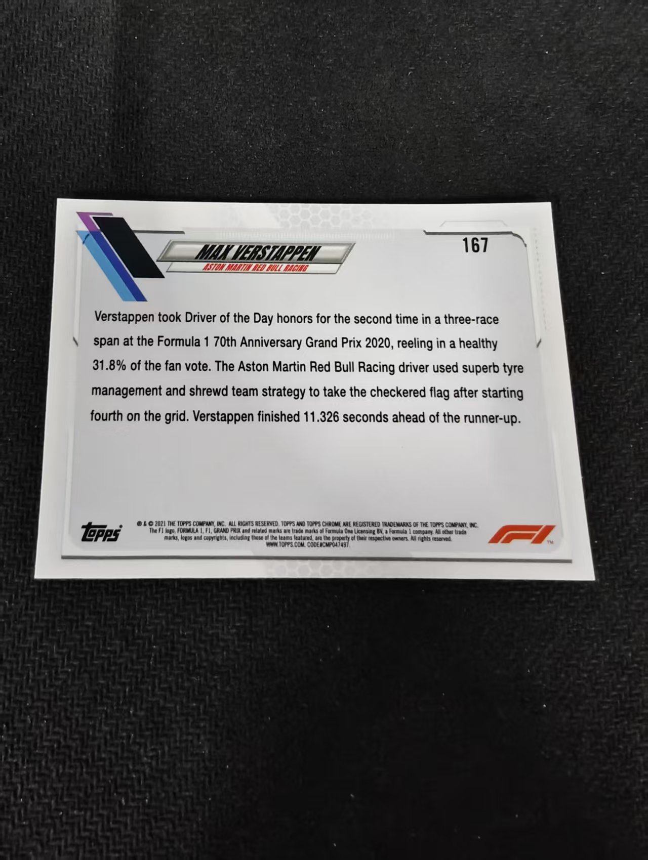 2021 Topps Chrome Max Verstappen F1 维斯塔潘 红牛 划痕 边角瑕疵 #167