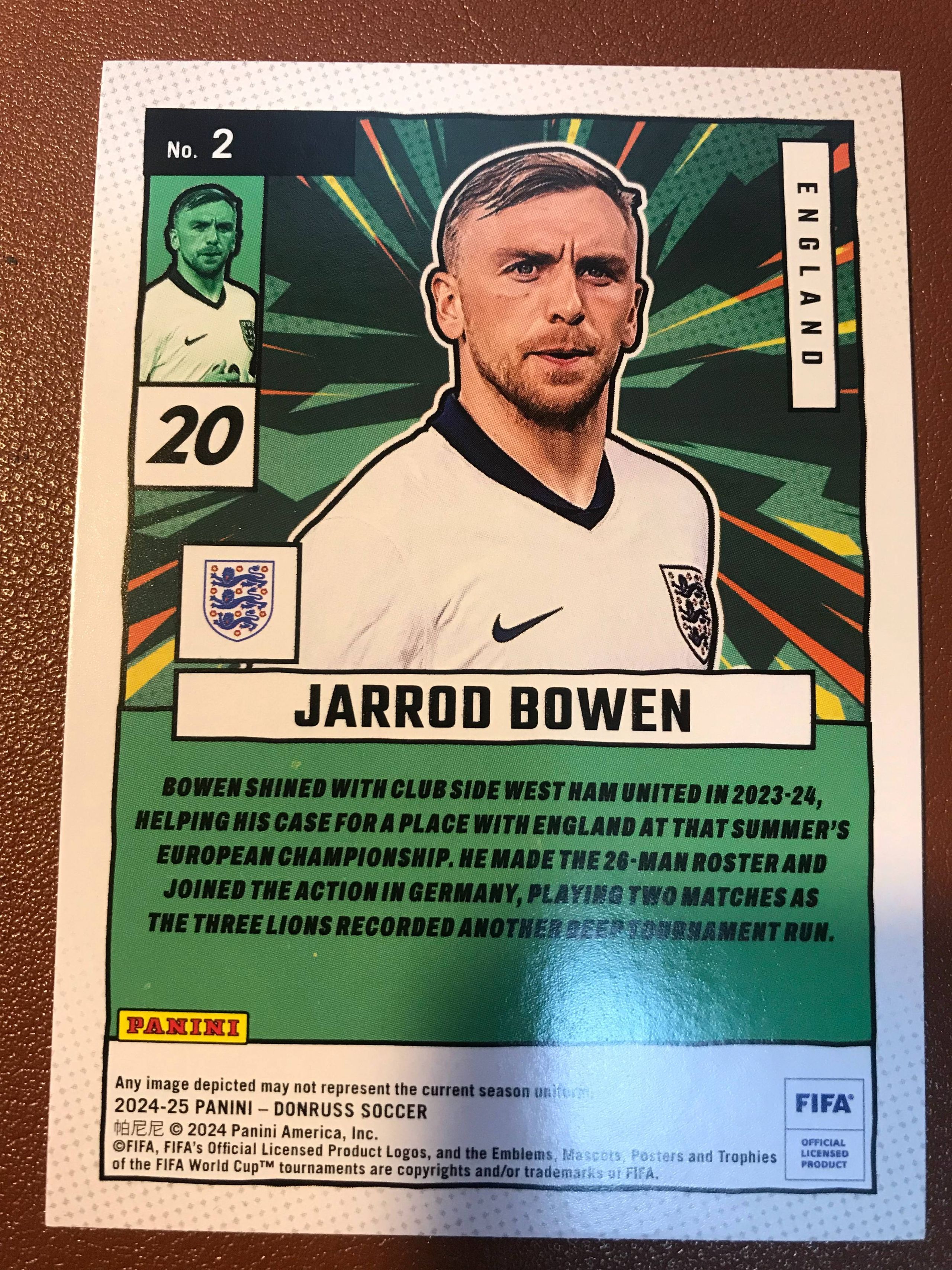 2024 Panini Donruss Jarrod Bowen 杰罗德 鲍文 英格兰 漫威特卡 杜蕾斯 卡品如图 值得收藏评鉴D401