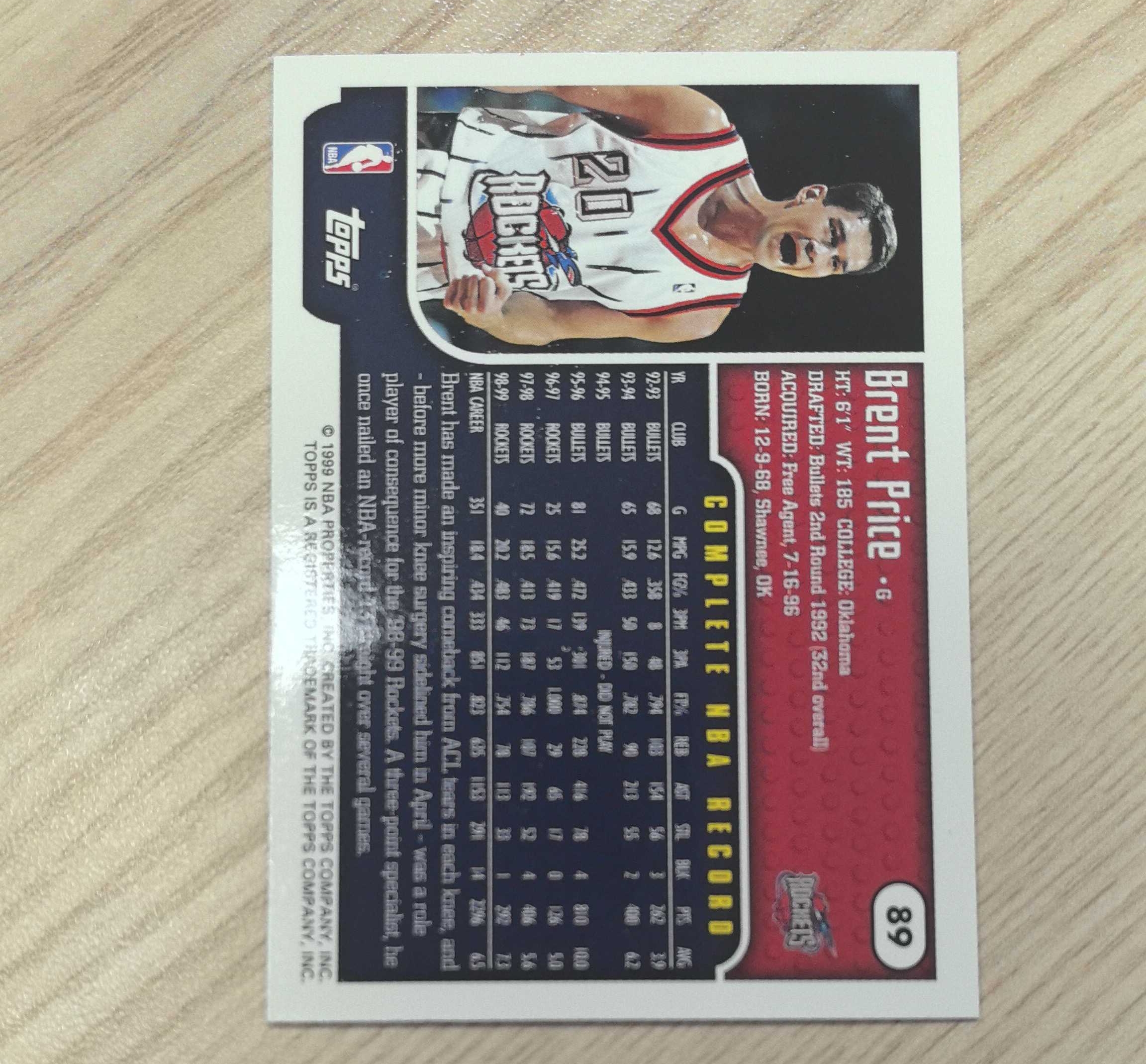 1999-00 Topps Base Brent Price 布伦特·普莱斯 先后效力于子弹(奇才)、火箭、灰熊和国王 硬通货 极具收藏价值