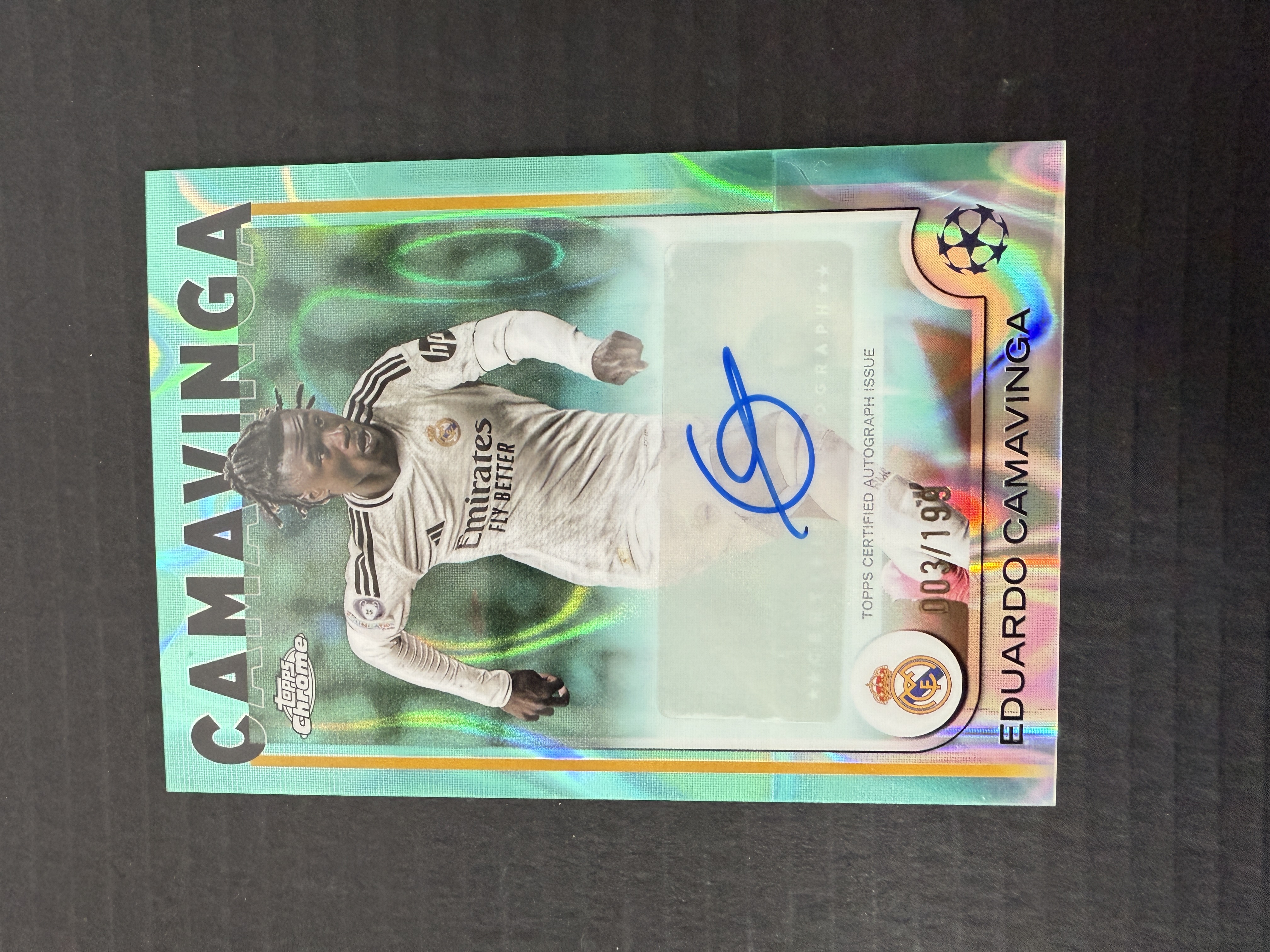 【GOAT山羊拍卖】zh 2024-25赛季 topps chrome欧冠系列 卡马文加 青熔岩折签字 /199 皇马新星 品相如图