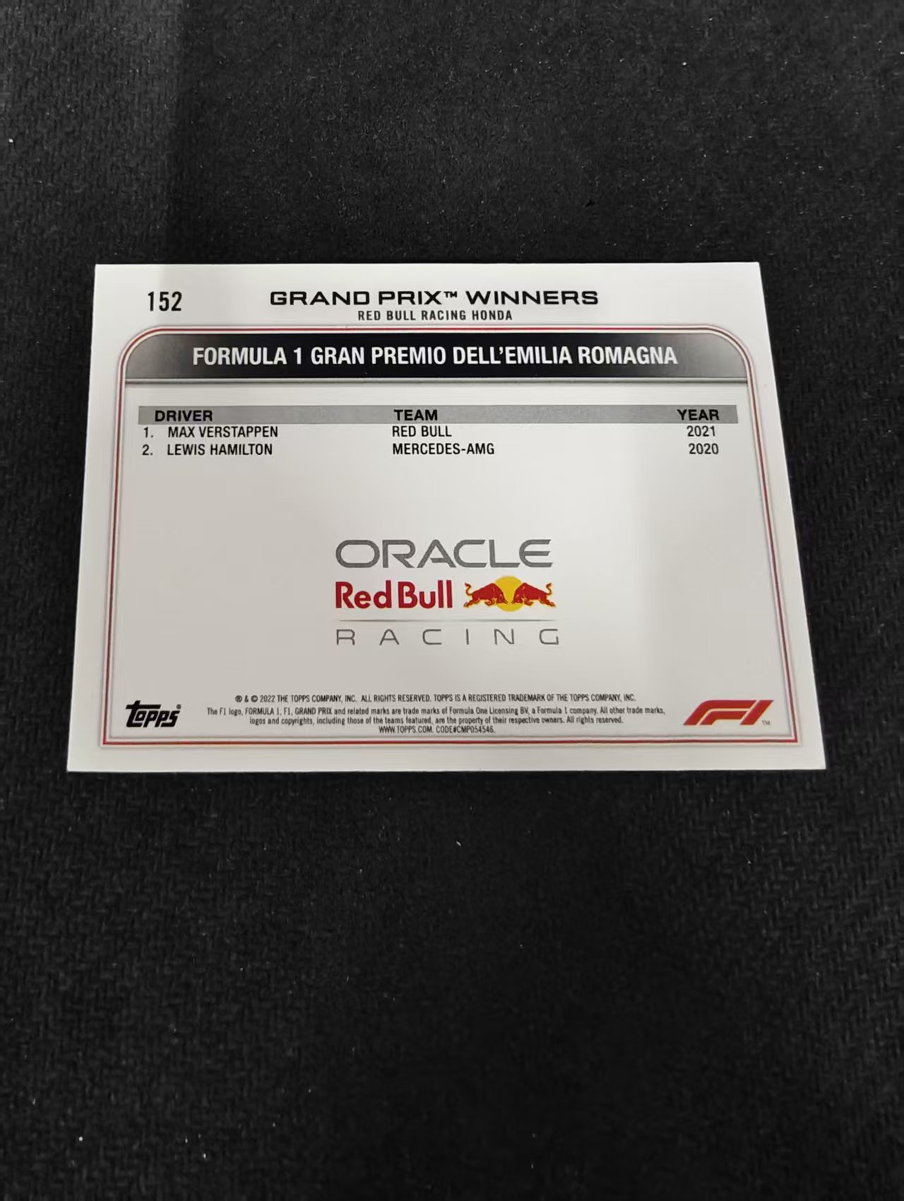 2022 Topps Chrome F1 Max Verstappen 维斯塔潘 红牛 划痕 边角瑕疵 @152