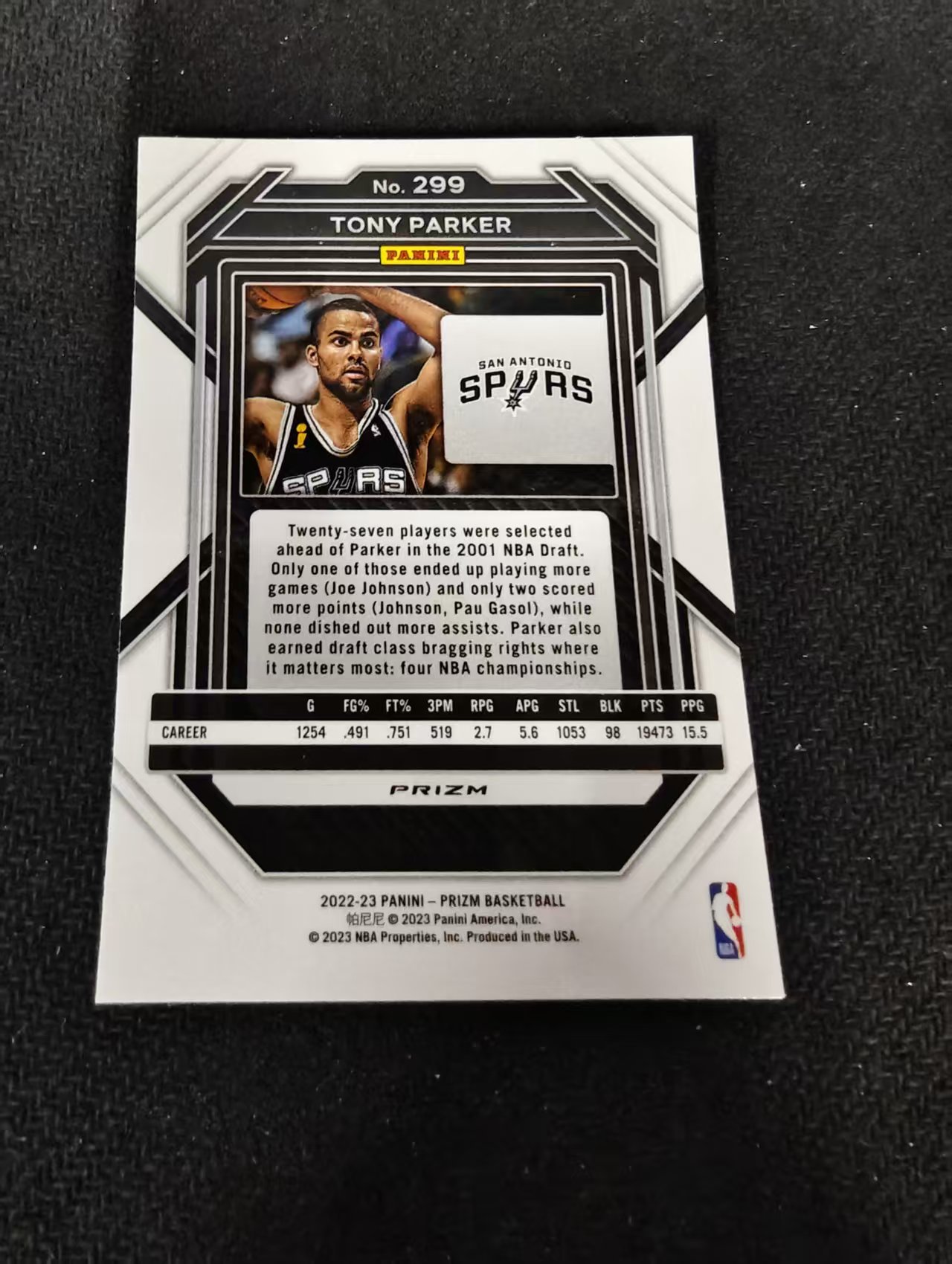2022-23 Panini Prizm Tony Parker PZ 托尼 帕克 马刺 法国跑车 银折 PZ 划痕 边角瑕疵 #299