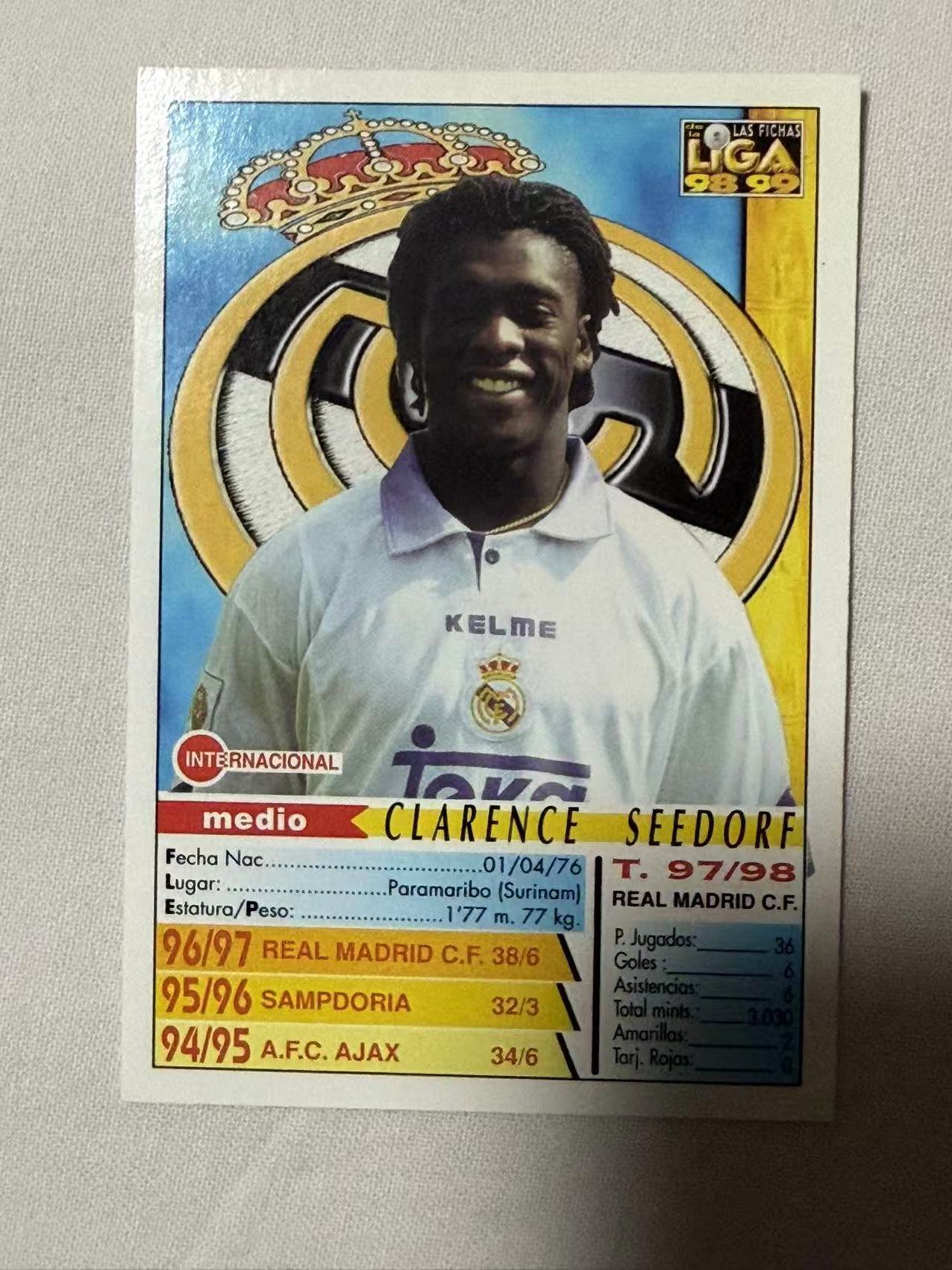 1997-98 MC 西甲 Clarence Seedorf 【mxn拍卖】西多夫 28年老卡 荷兰 AC米兰 国际米兰 皇马 阿贾克斯 桑普多利亚 不发到付