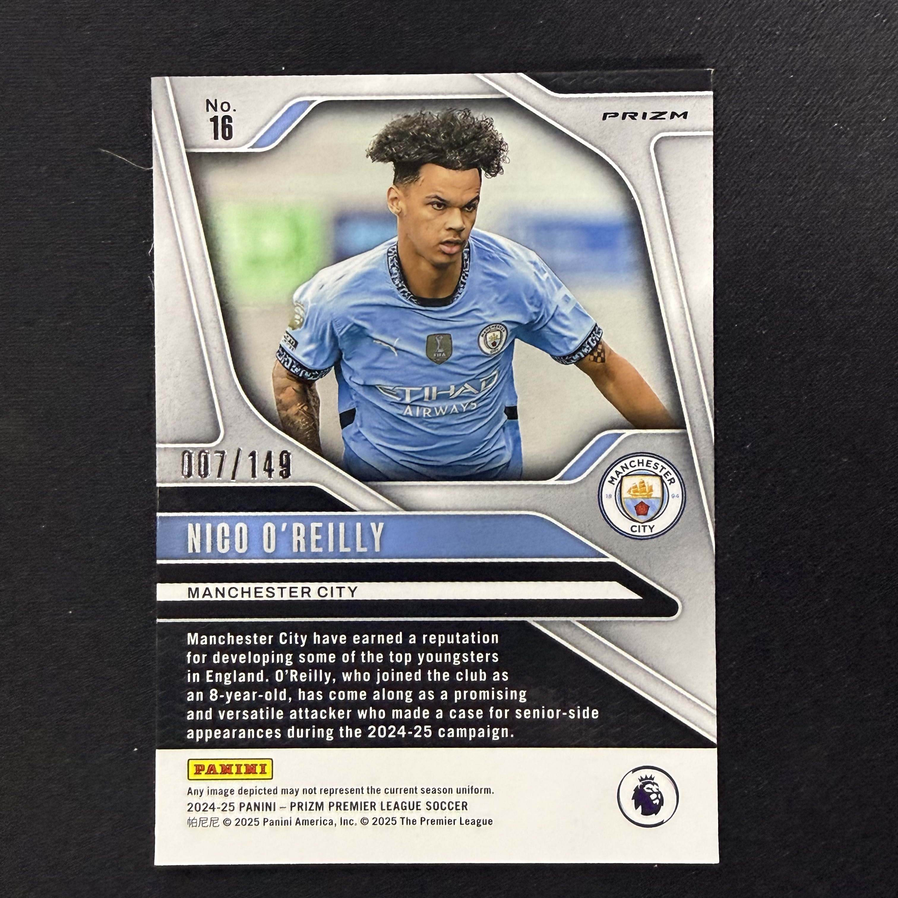 2024-25 Panini Prizm NICOO'REILLY RC 【SC拍卖】英超 pz 奥莱利 曼城 新秀 7/149编 粉泡泡 收藏必备(嘿嘿)