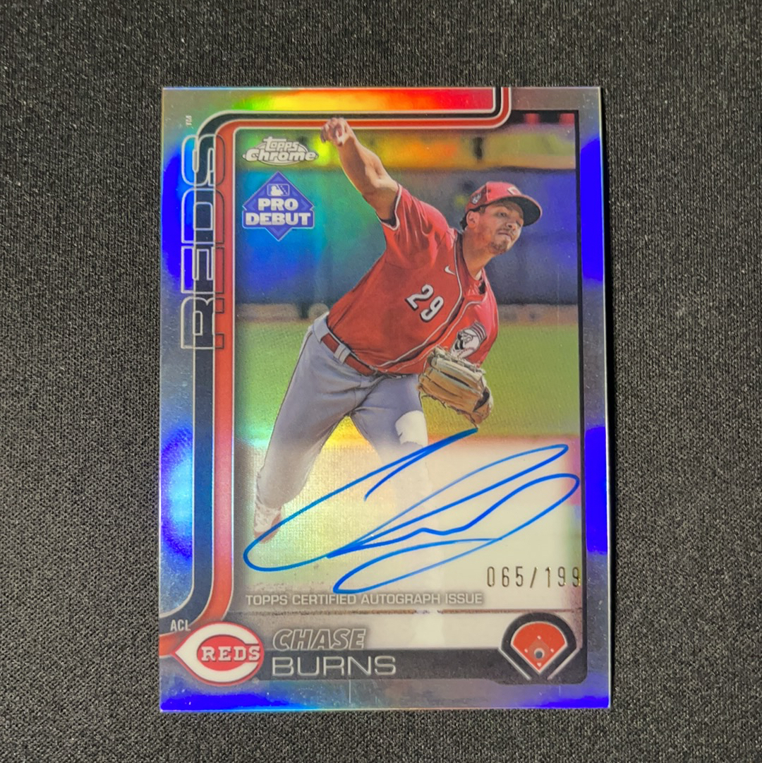 2025 Topps Pro Debut Chase Burns RC 蔡司 巴恩斯 红人 榜眼 已登陆大联盟 王牌先发投手 debut 首秀 小联盟 Chrome签字 卡签 银折 199编 【L】