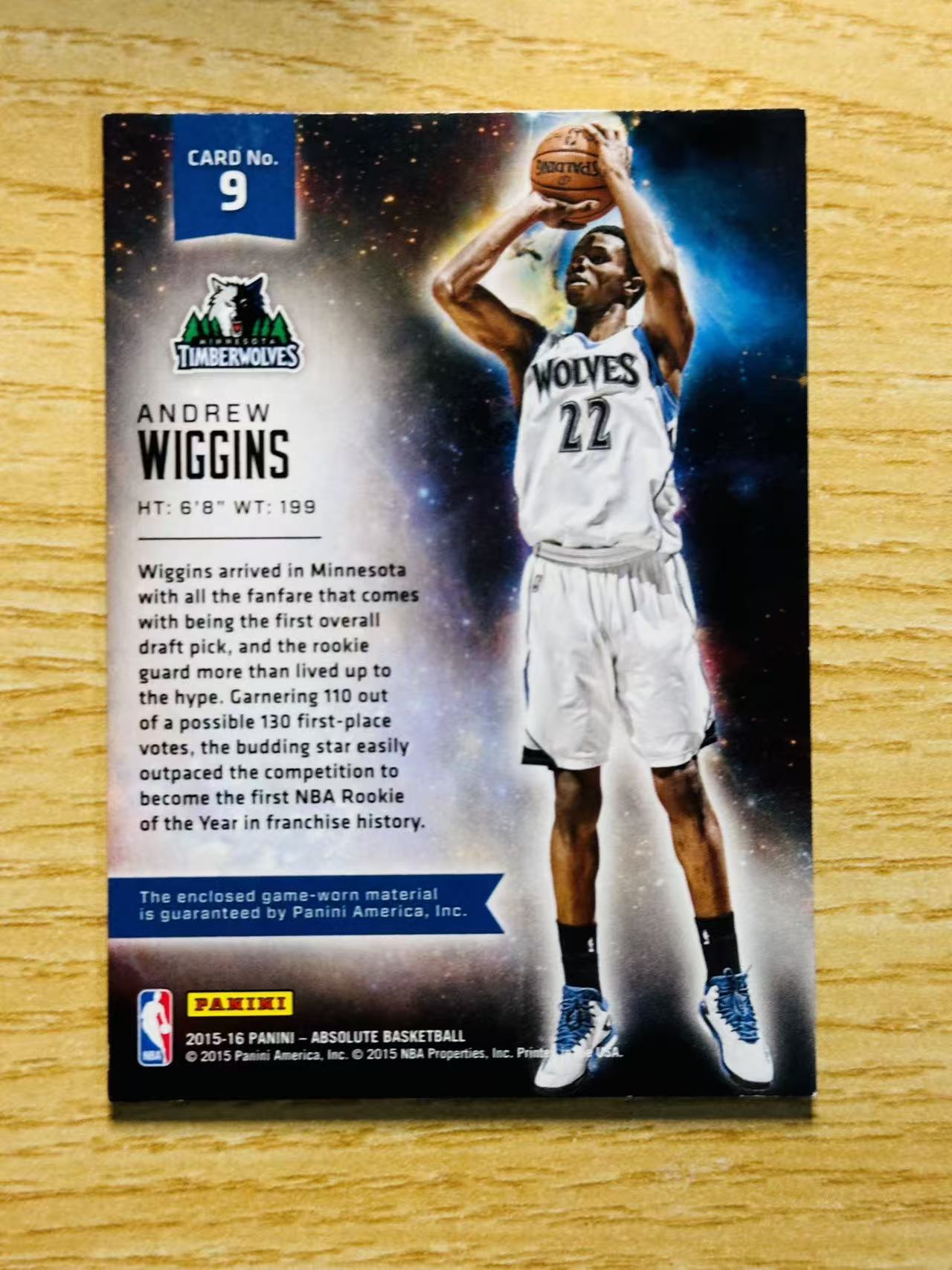 2015-16 Panini Absolute Andrew Wiggins 嘿嘿代卖 安德鲁 威金斯 维金斯 球衣 物料 Patch 25编 25/25编 尾编 森林狼 嘴哥 收藏必备